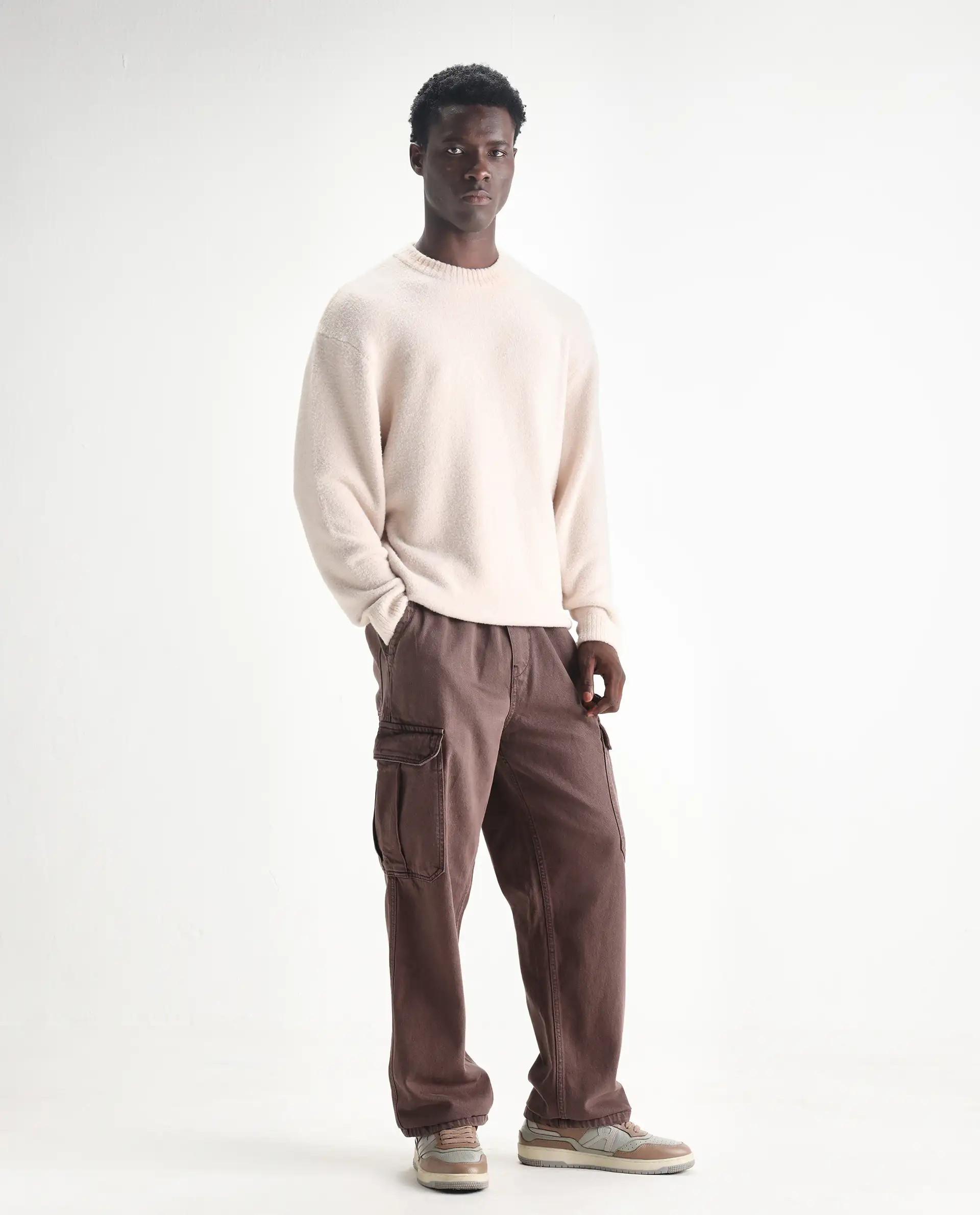 Rare Rabbit Men's Hork Brown Cotton Plain Baggy Fit Jeans - Image 3