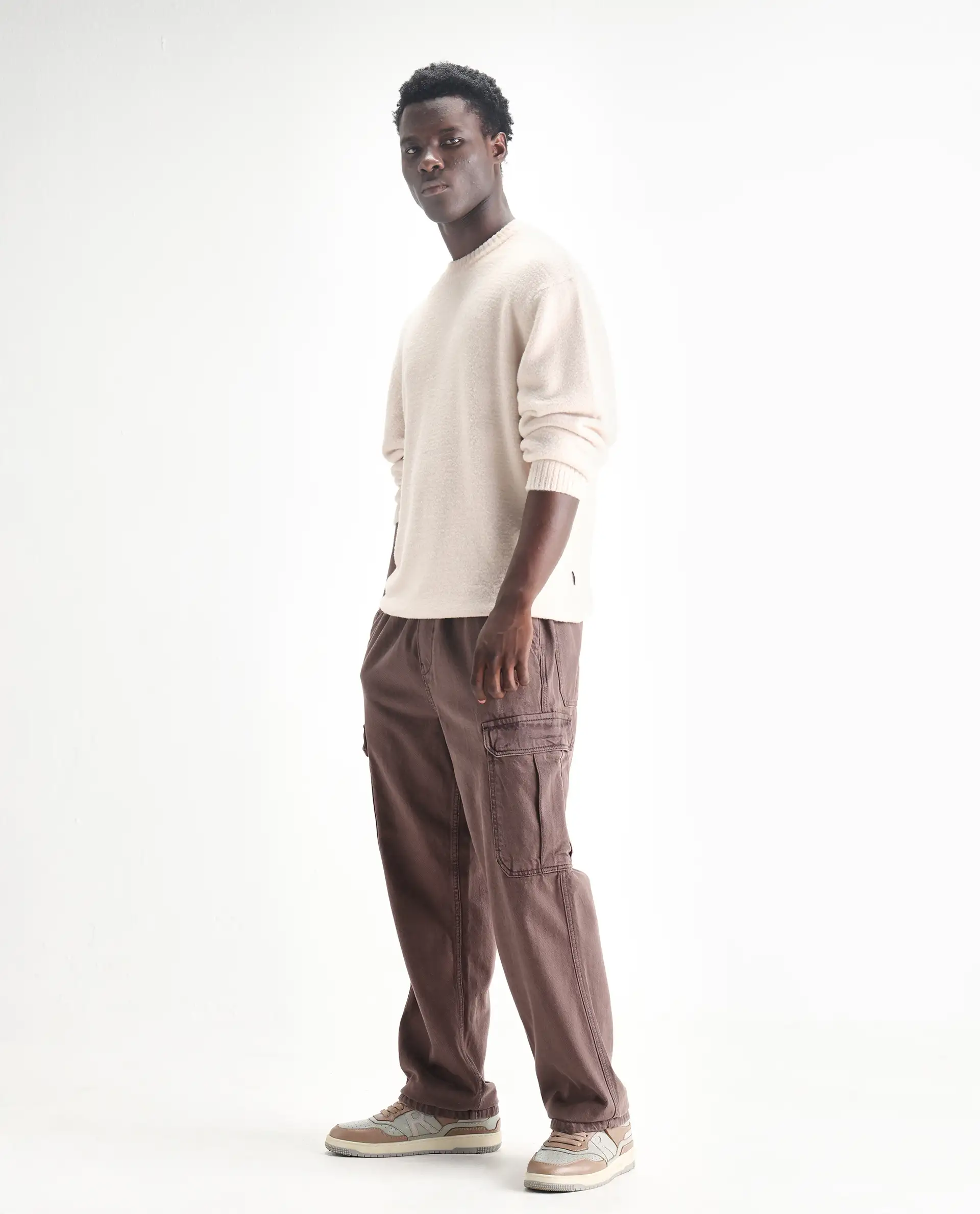 Rare Rabbit Men's Hork Brown Cotton Plain Baggy Fit Jeans - Image 5