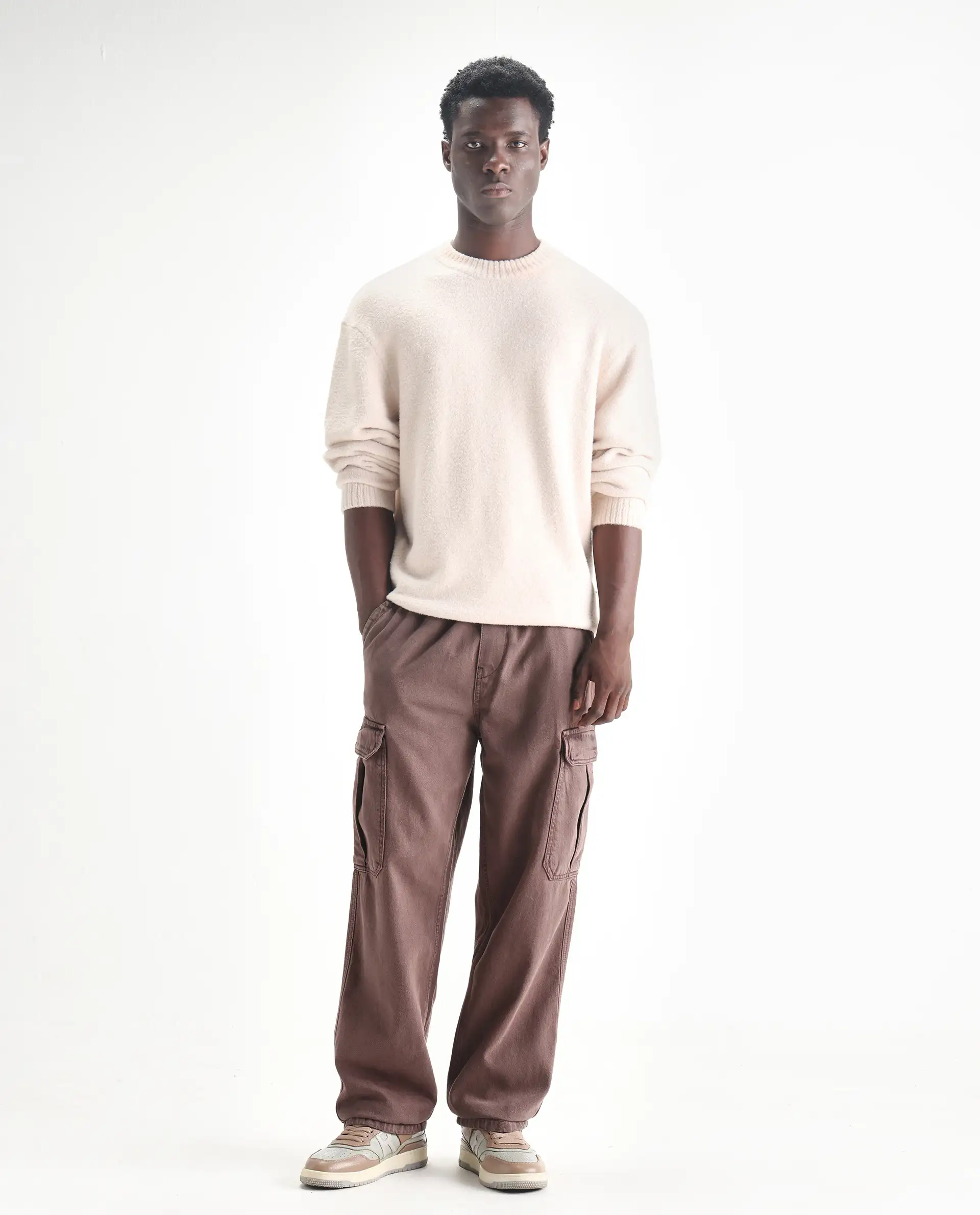 Rare Rabbit Men's Hork Brown Cotton Plain Baggy Fit Jeans - Image 6