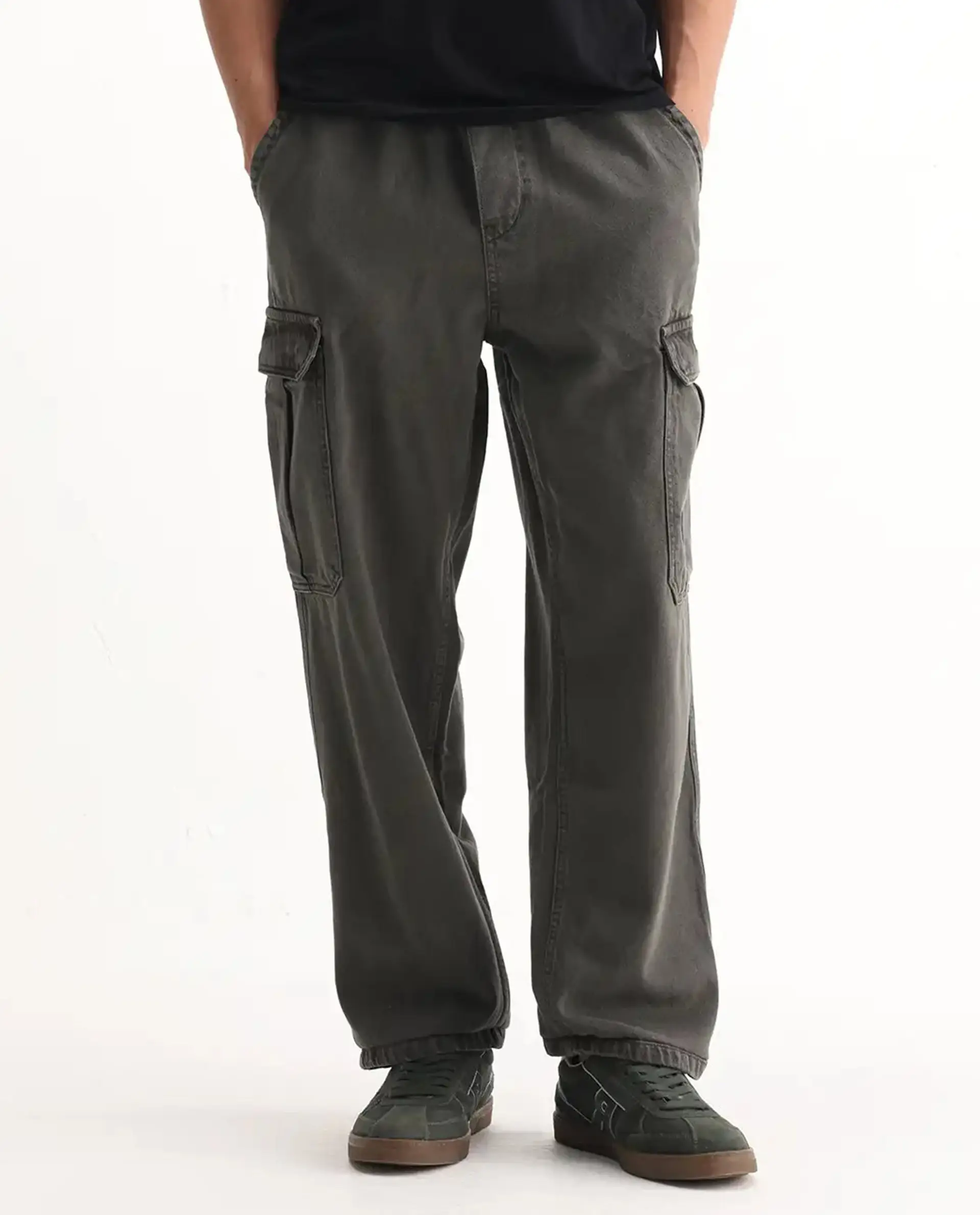 Rare Rabbit Men's Hork Dark Green Cotton Plain Baggy Fit Jeans - Image 10