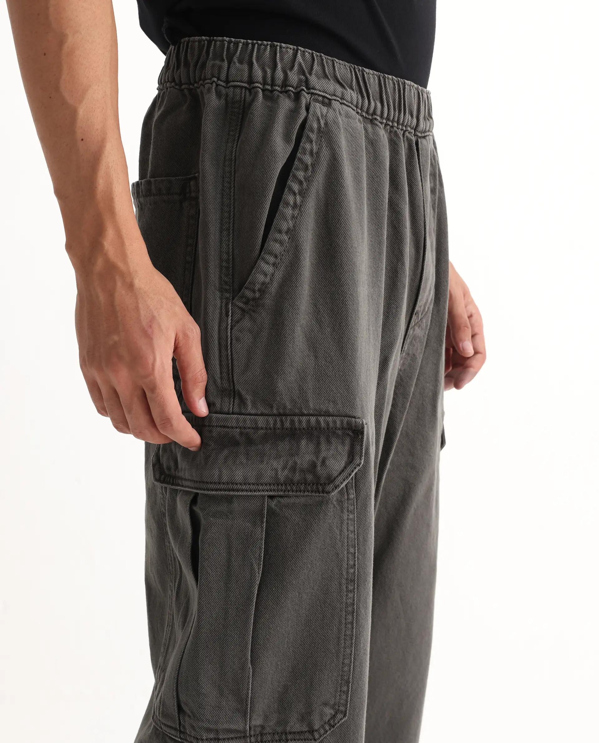 Rare Rabbit Men's Hork Dark Green Cotton Plain Baggy Fit Jeans - Image 3