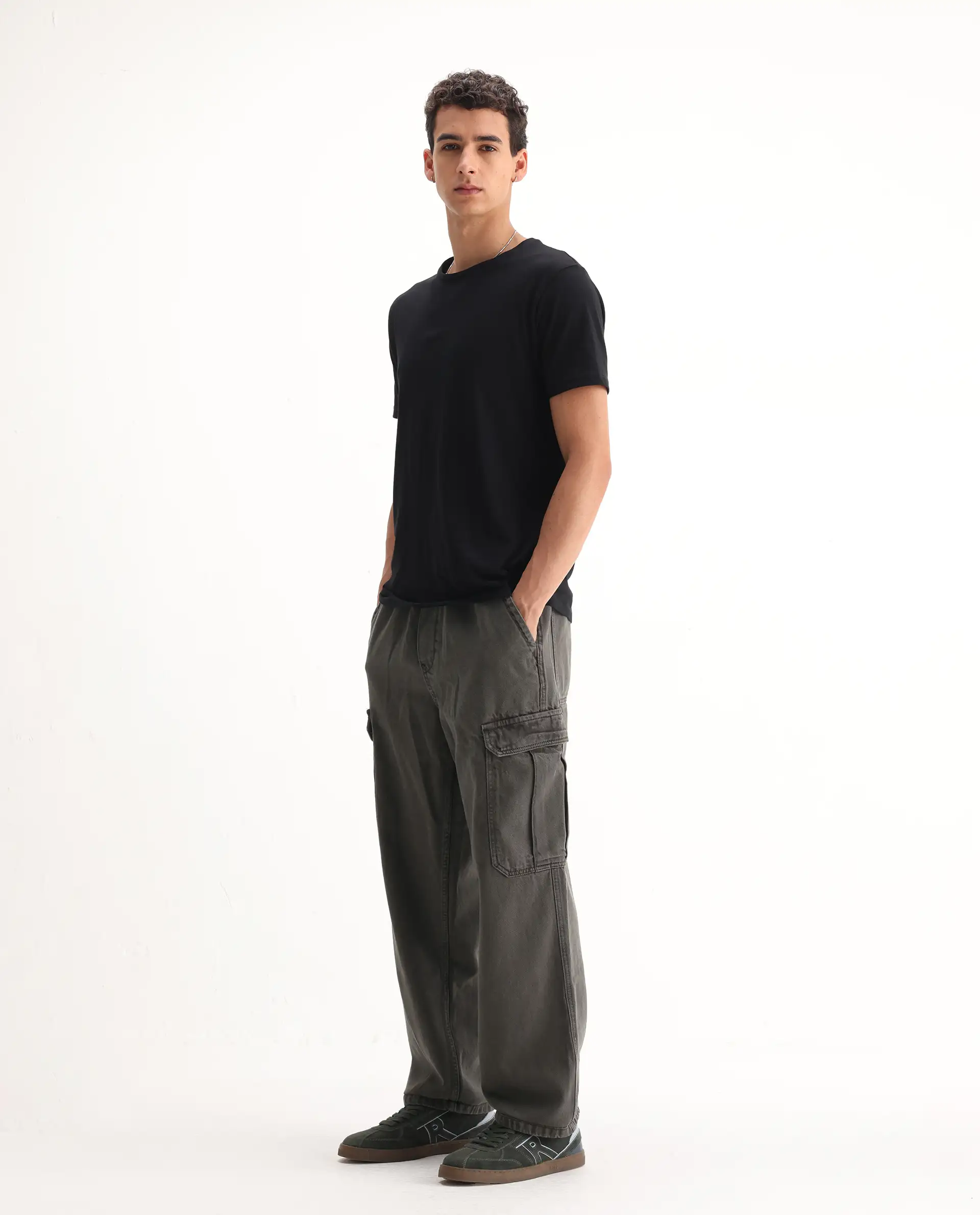 Rare Rabbit Men's Hork Dark Green Cotton Plain Baggy Fit Jeans - Image 5