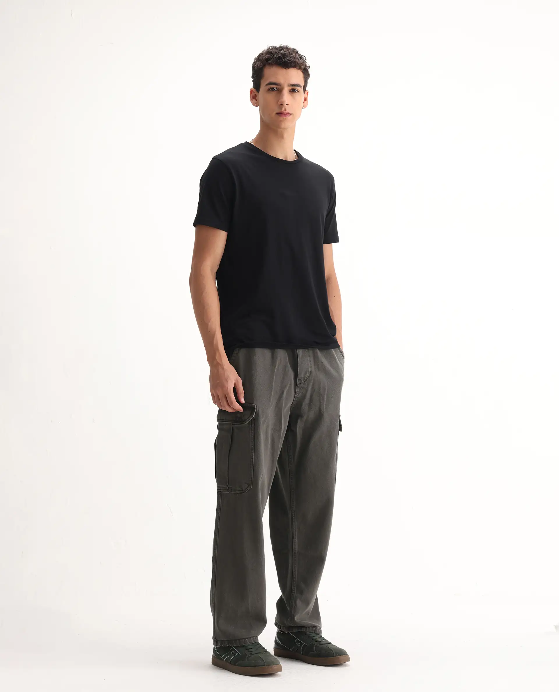 Rare Rabbit Men's Hork Dark Green Cotton Plain Baggy Fit Jeans - Image 6
