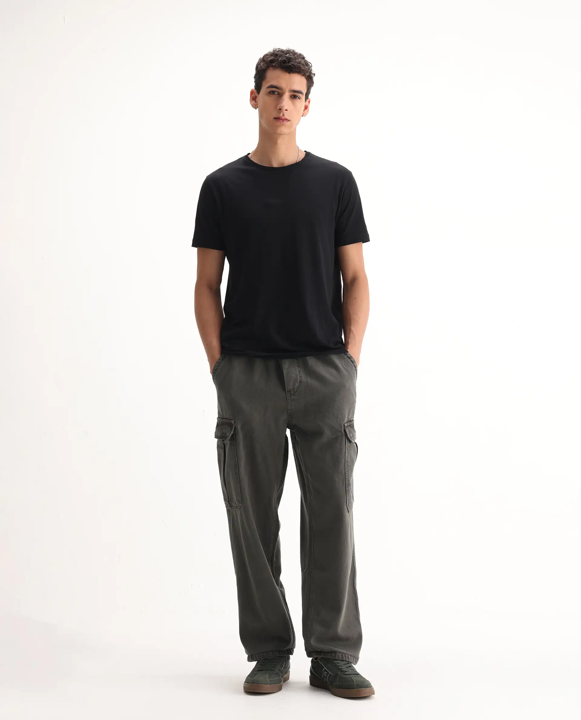 Rare Rabbit Men's Hork Dark Green Cotton Plain Baggy Fit Jeans - Image 9