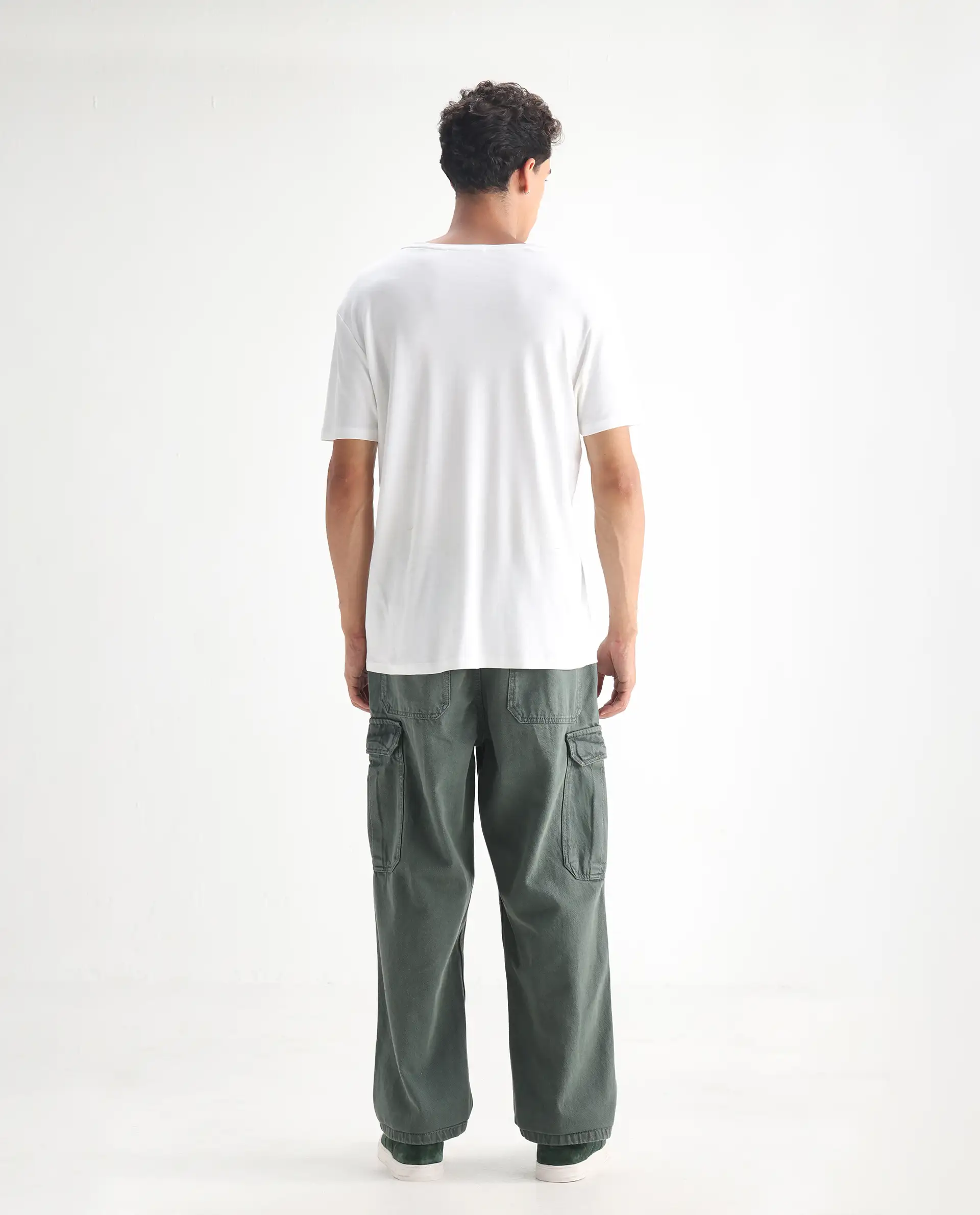 Rare Rabbit Men's Hork Green Cotton Plain Baggy Fit Jeans - Image 9