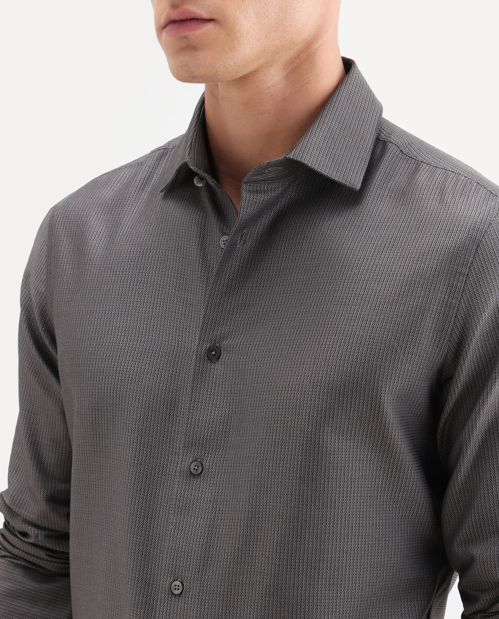 Rare Rabbit Men's Horm Dark Grey Cotton Fabric Full Sleeve Spread Collar Button Regular Plain Shirt - Image 3