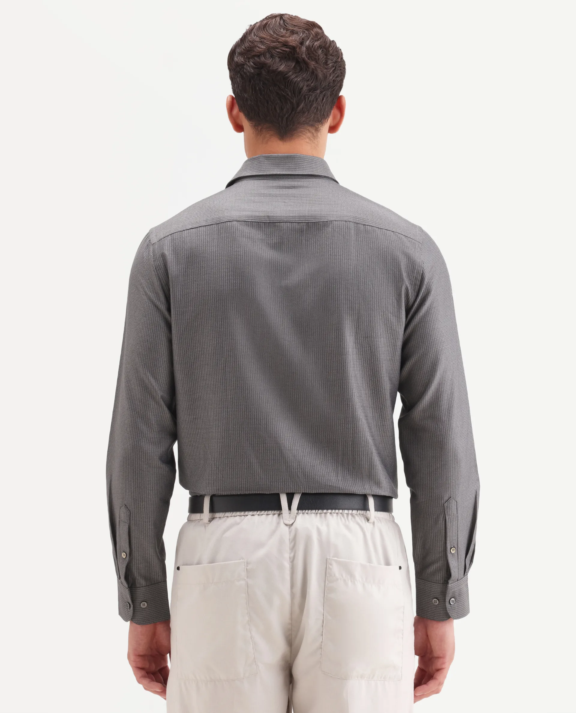 Rare Rabbit Men's Horm Dark Grey Cotton Fabric Full Sleeve Spread Collar Button Regular Plain Shirt - Image 7