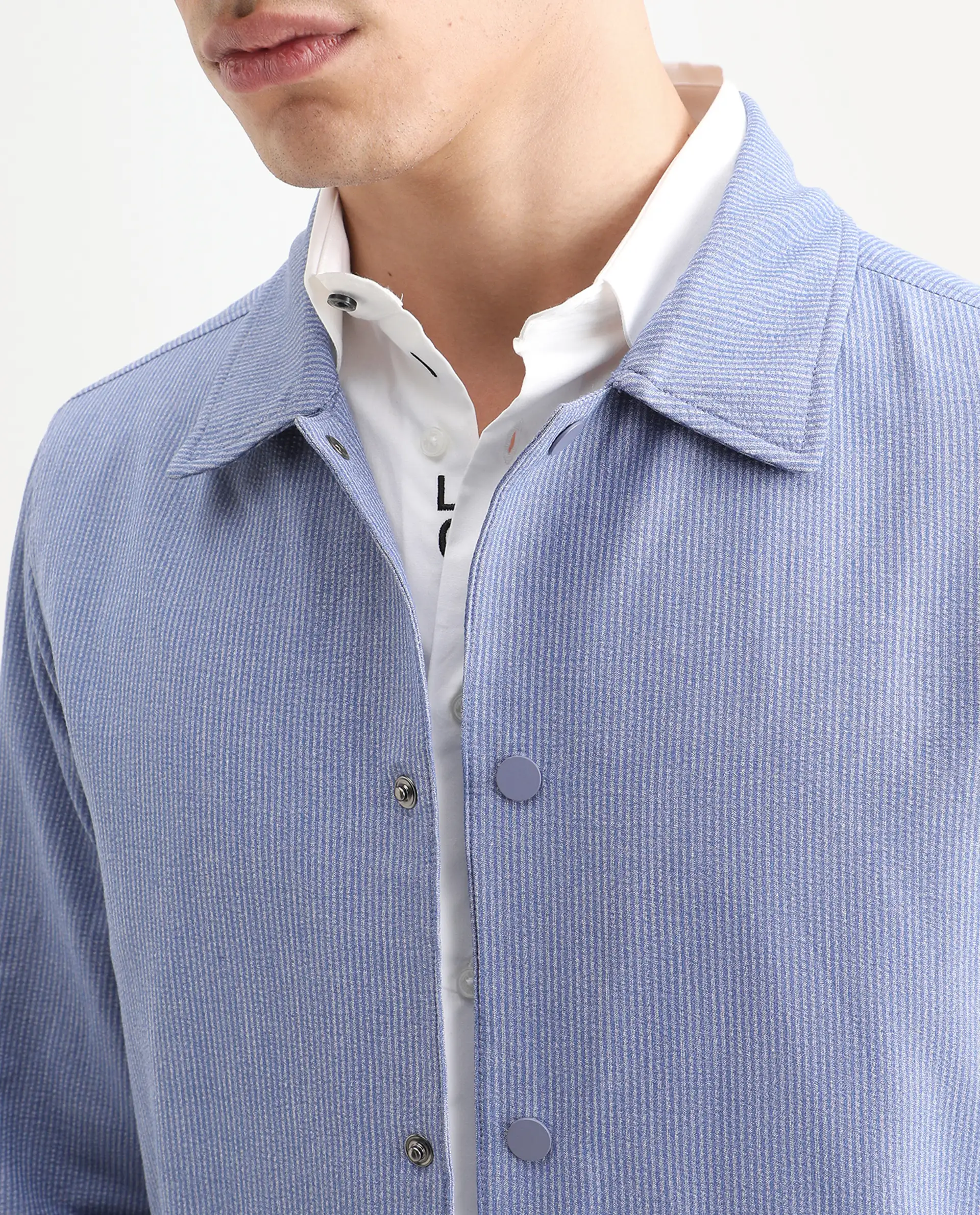 Rare Rabbit Men's Horns Blue Polyester Blend Striped Print Relaxed Fit Full Sleeve Collared Shacket - Image 5