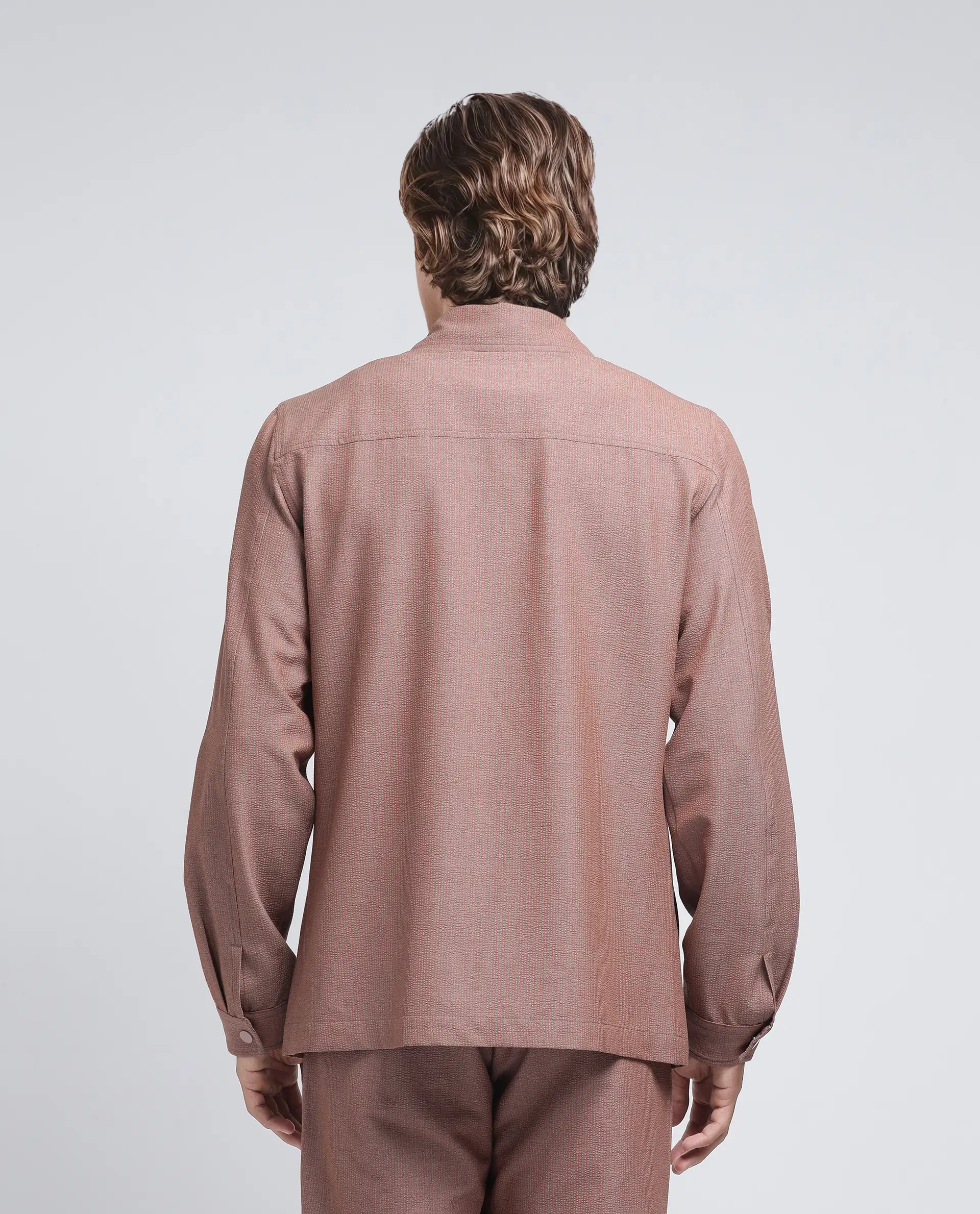 Rare Rabbit Men's Horns Rust Polyester Blend Striped Print Relaxed Fit Full Sleeve Collared Shacket - Image 4