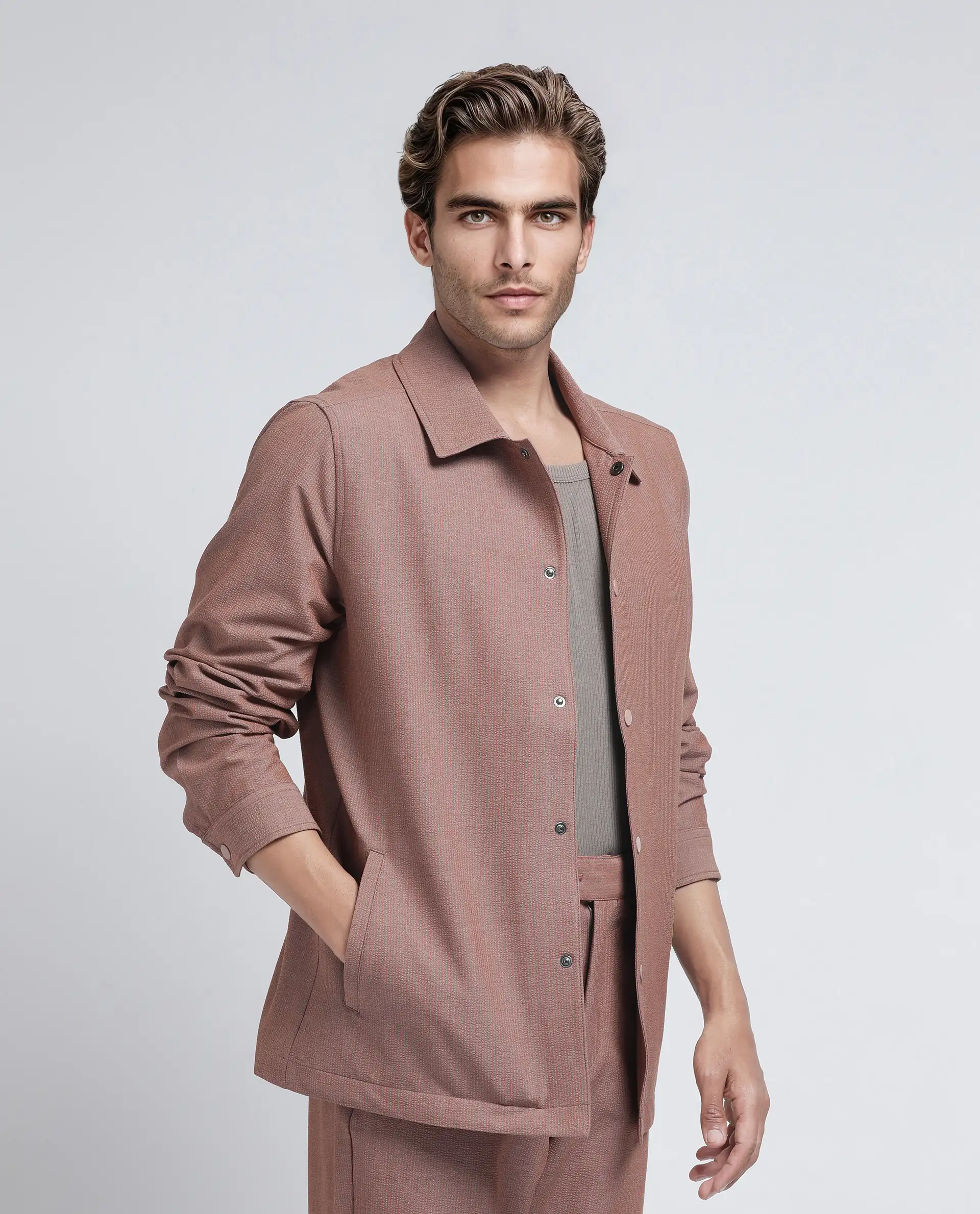 Rare Rabbit Men's Horns Rust Polyester Blend Striped Print Relaxed Fit Full Sleeve Collared Shacket - Image 6