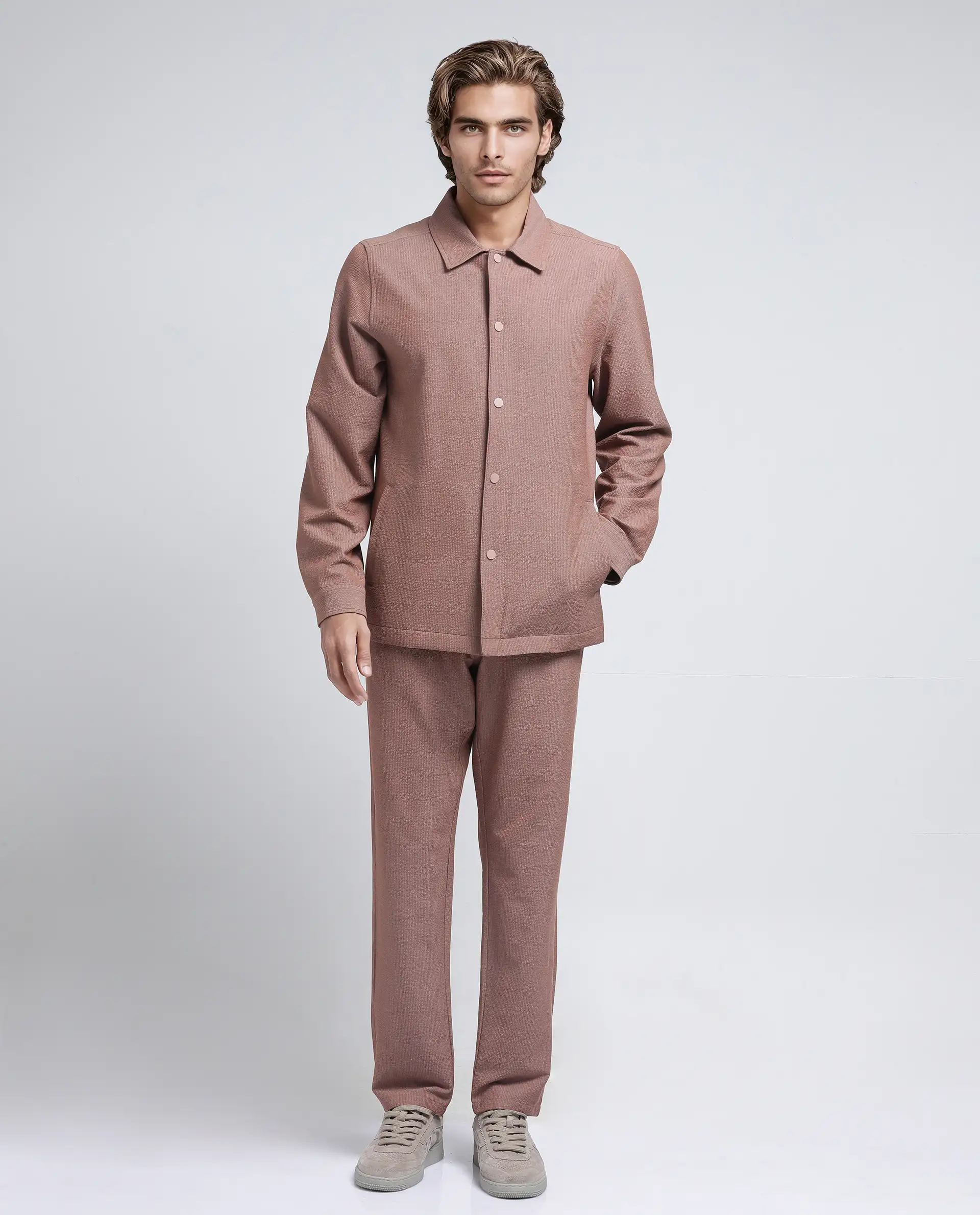 Rare Rabbit Men's Horns Rust Polyester Blend Striped Print Relaxed Fit Full Sleeve Collared Shacket - Image 8