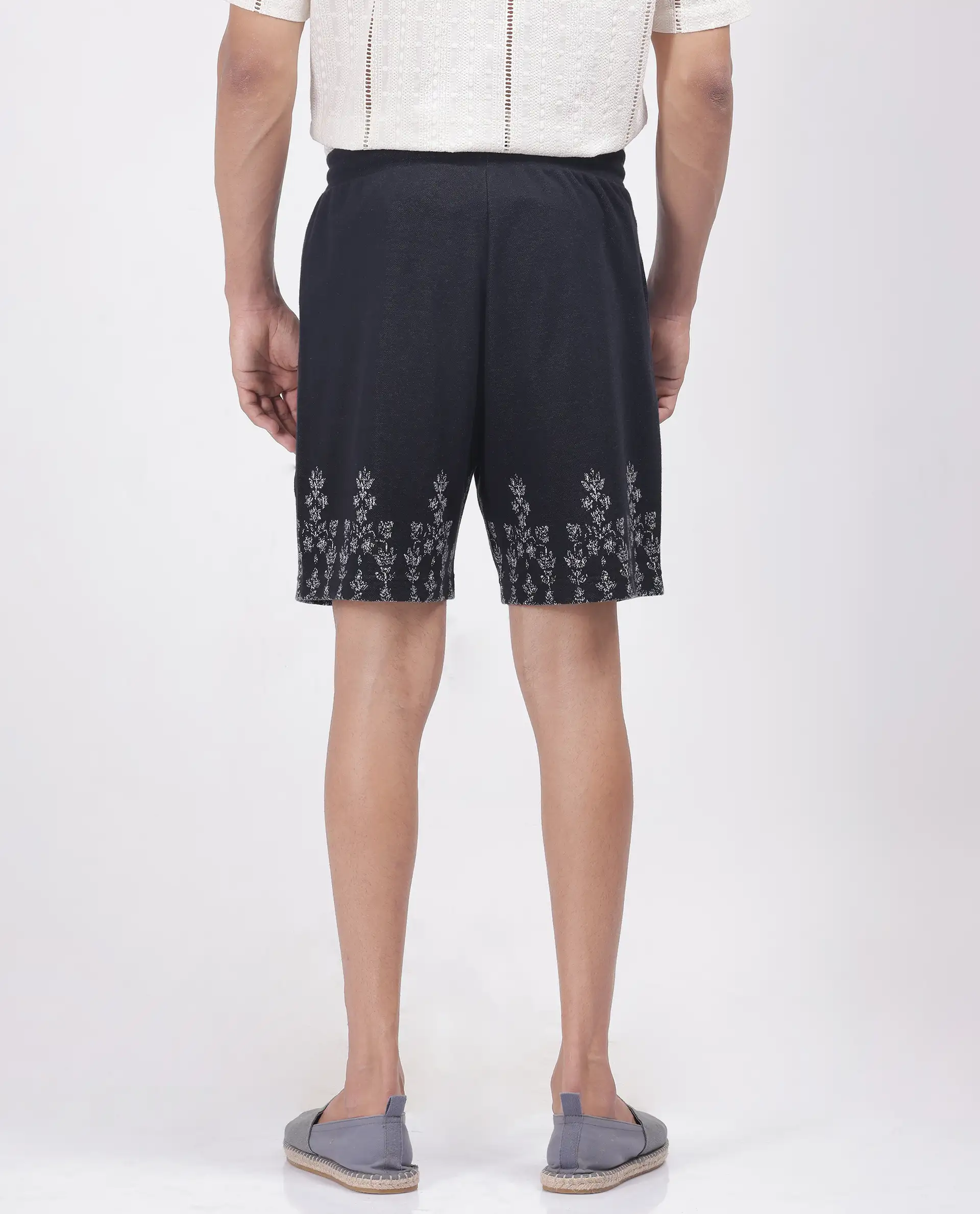 Rare Rabbit Men's Horob Black Cotton Blend Jacquard Regular Fit Shorts - Image 7