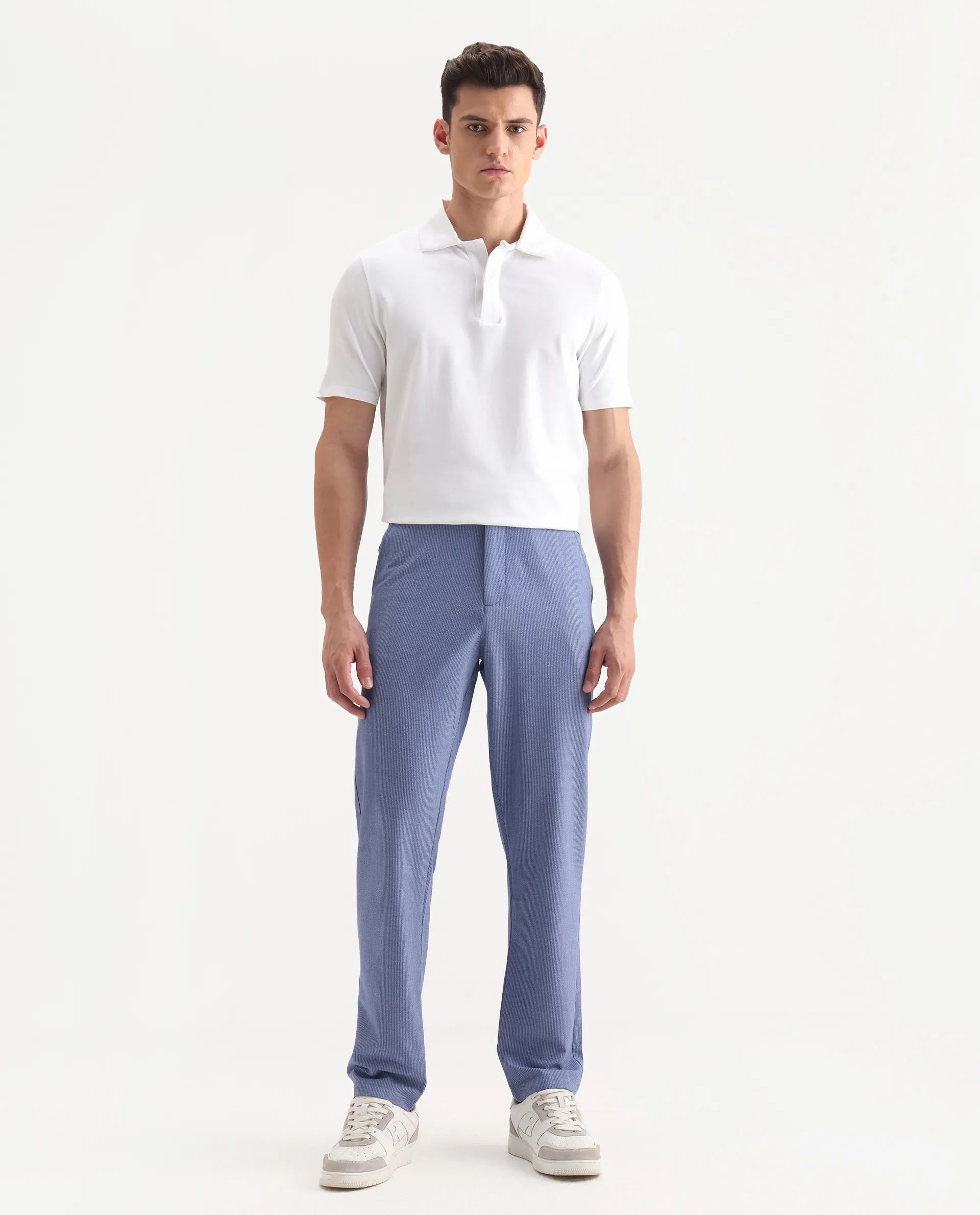 Rare Rabbit Men's Horon Blue Polyester Blend Plain Baggy Fit Trouser - Image 4