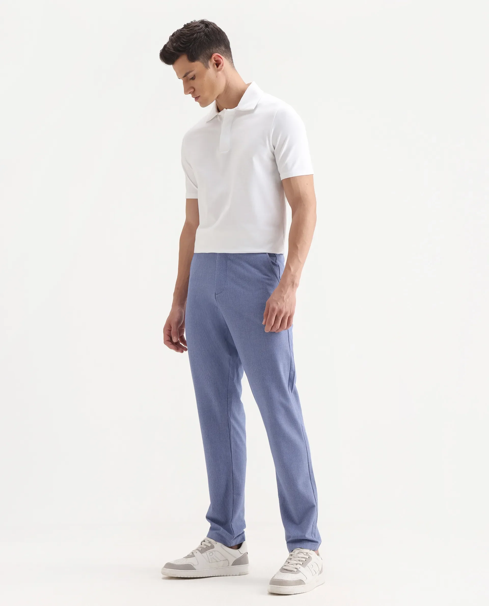 Rare Rabbit Men's Horon Blue Polyester Blend Plain Baggy Fit Trouser - Image 5