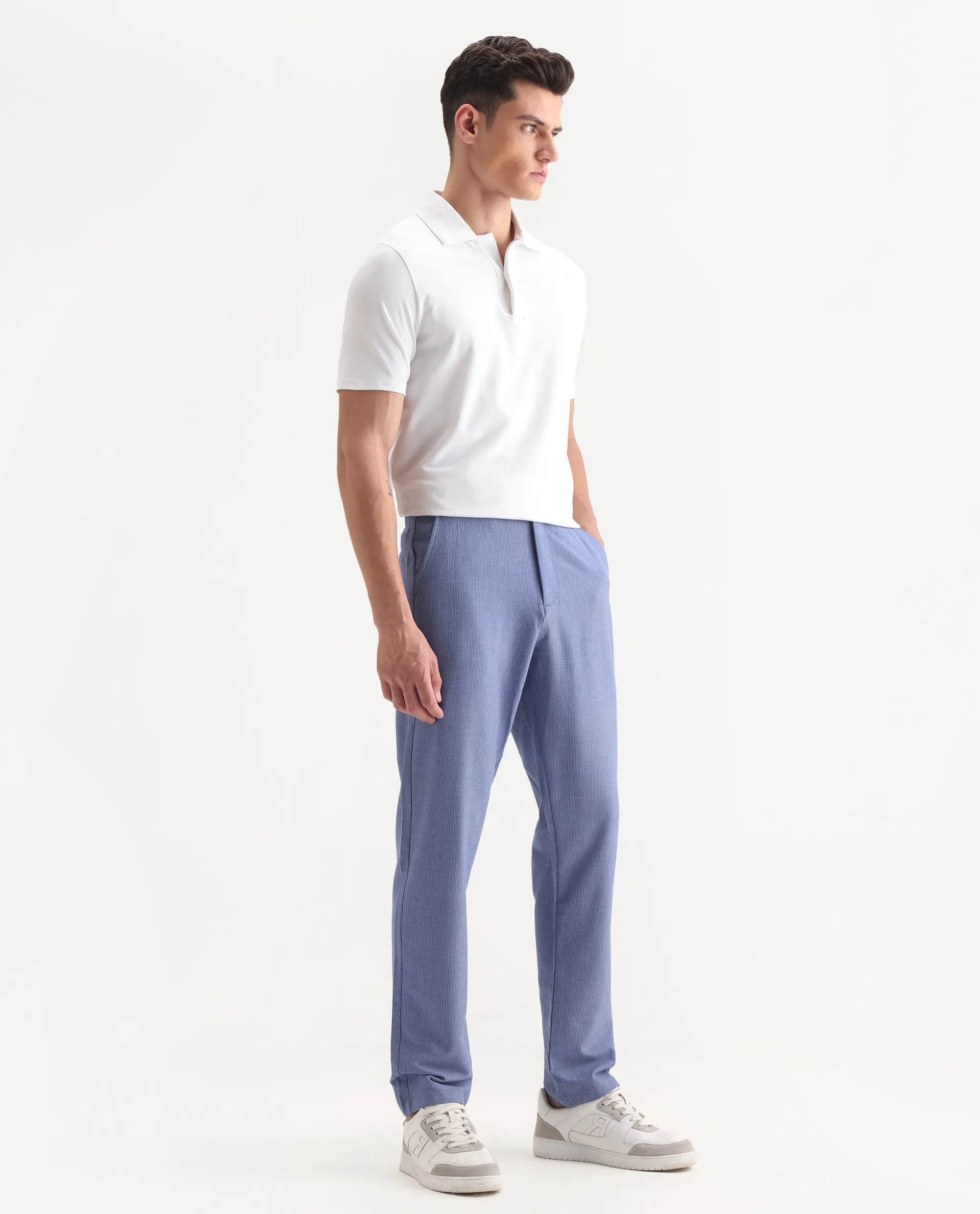 Rare Rabbit Men's Horon Blue Polyester Blend Plain Baggy Fit Trouser - Image 6