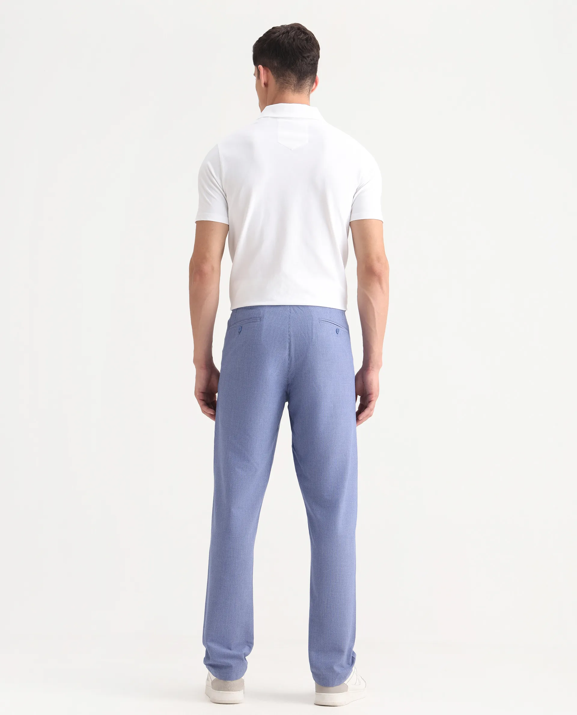 Rare Rabbit Men's Horon Blue Polyester Blend Plain Baggy Fit Trouser - Image 7