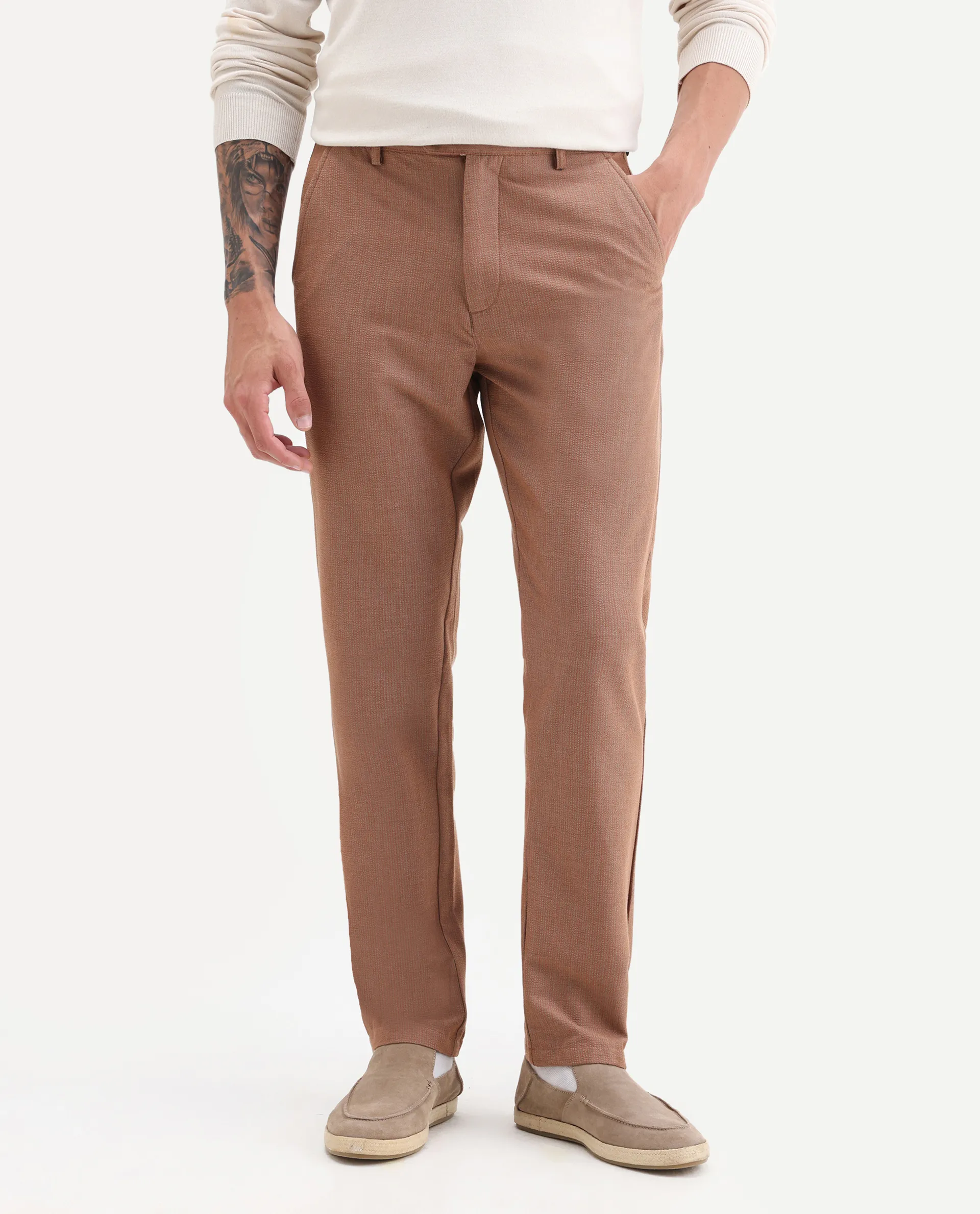 Rare Rabbit Men's Horon Rust Polyester Blend Plain Baggy Fit Trouser - Image 2