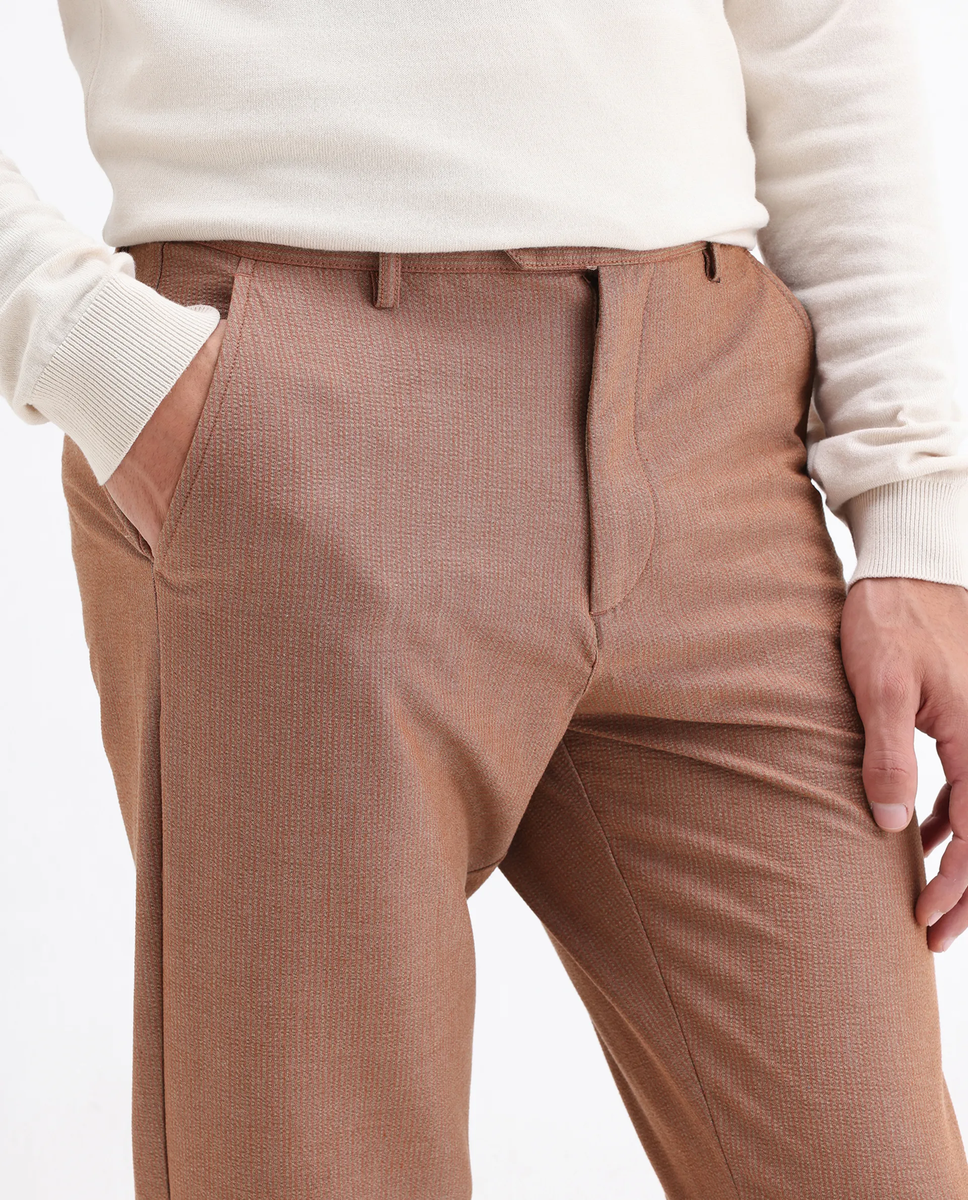 Rare Rabbit Men's Horon Rust Polyester Blend Plain Baggy Fit Trouser - Image 3