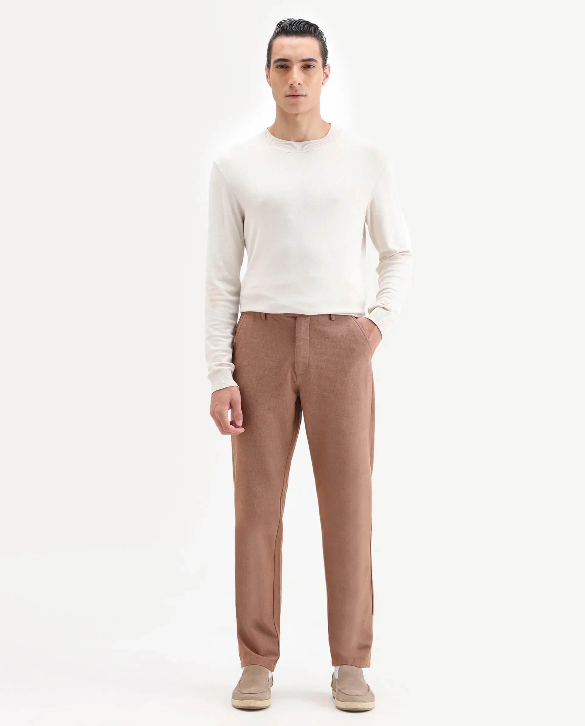 Rare Rabbit Men's Horon Rust Polyester Blend Plain Baggy Fit Trouser - Image 4