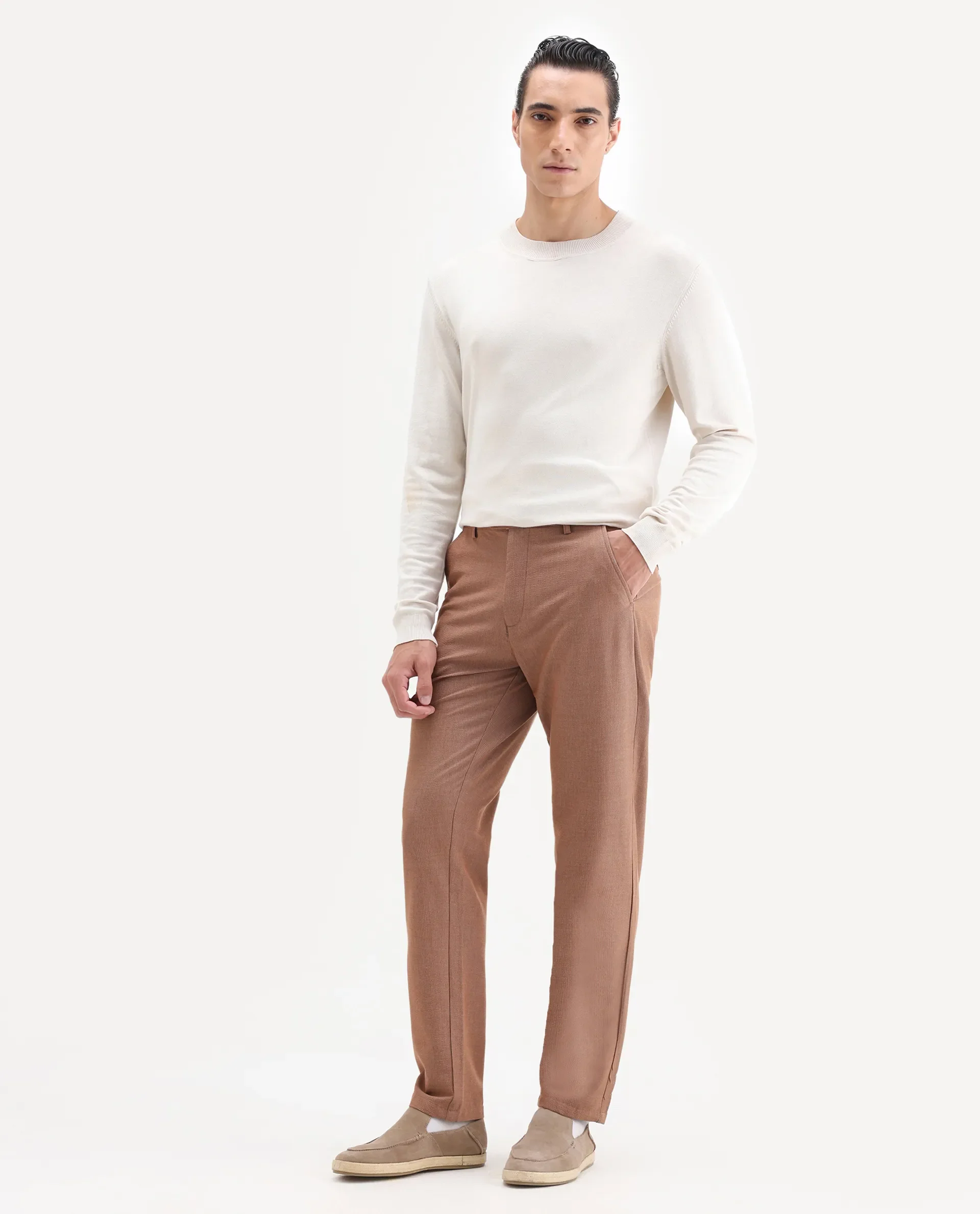 Rare Rabbit Men's Horon Rust Polyester Blend Plain Baggy Fit Trouser - Image 5