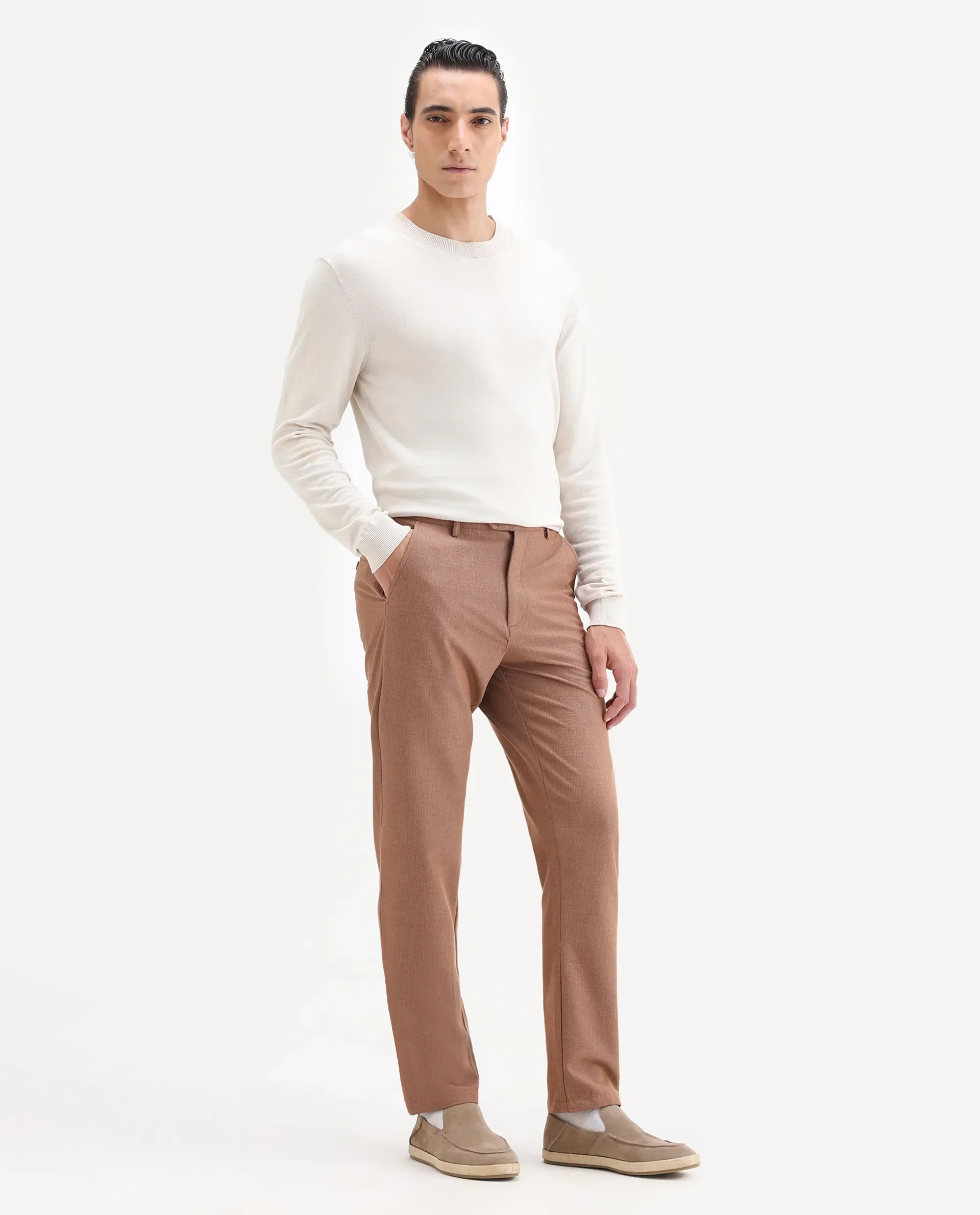 Rare Rabbit Men's Horon Rust Polyester Blend Plain Baggy Fit Trouser - Image 6