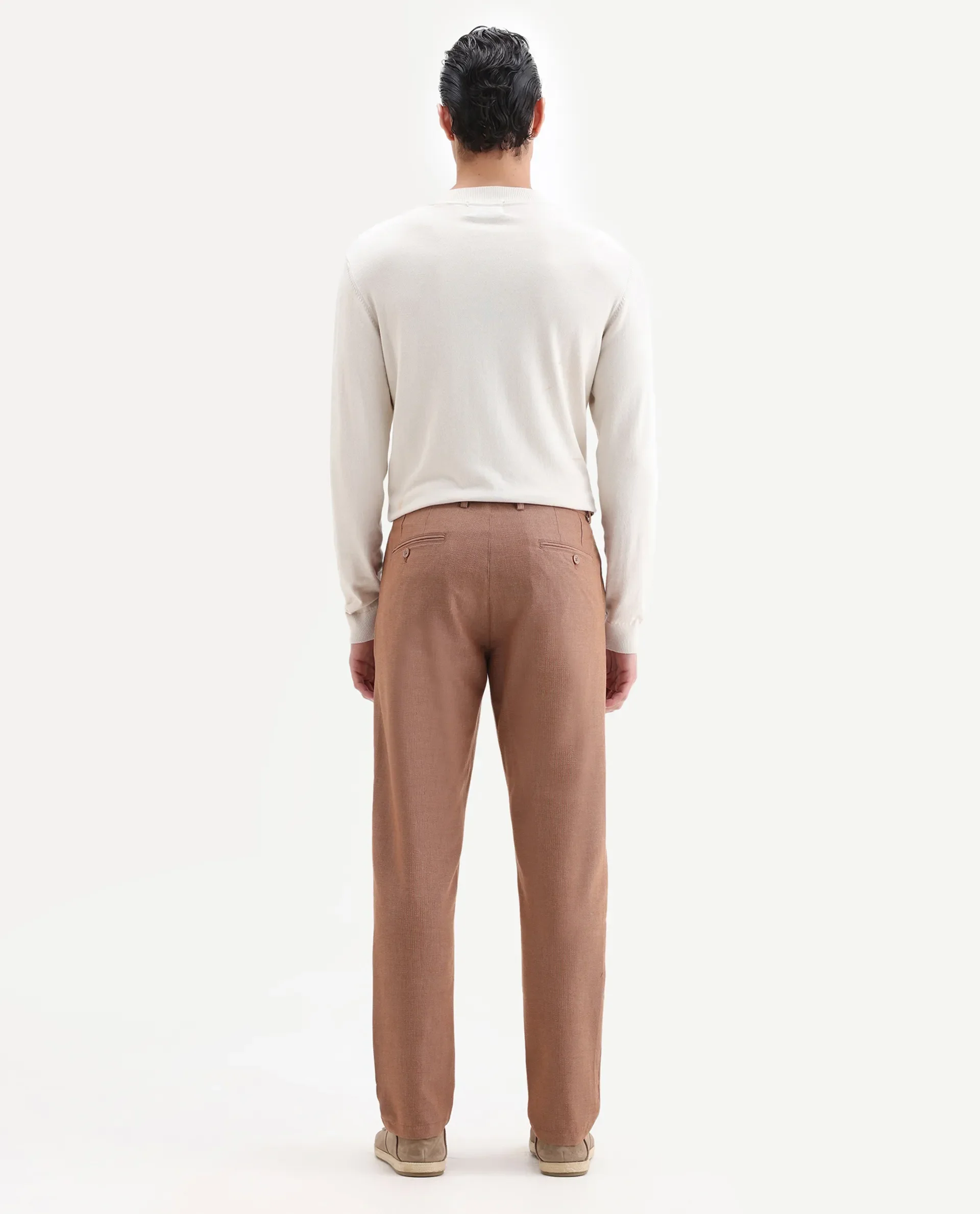 Rare Rabbit Men's Horon Rust Polyester Blend Plain Baggy Fit Trouser - Image 7