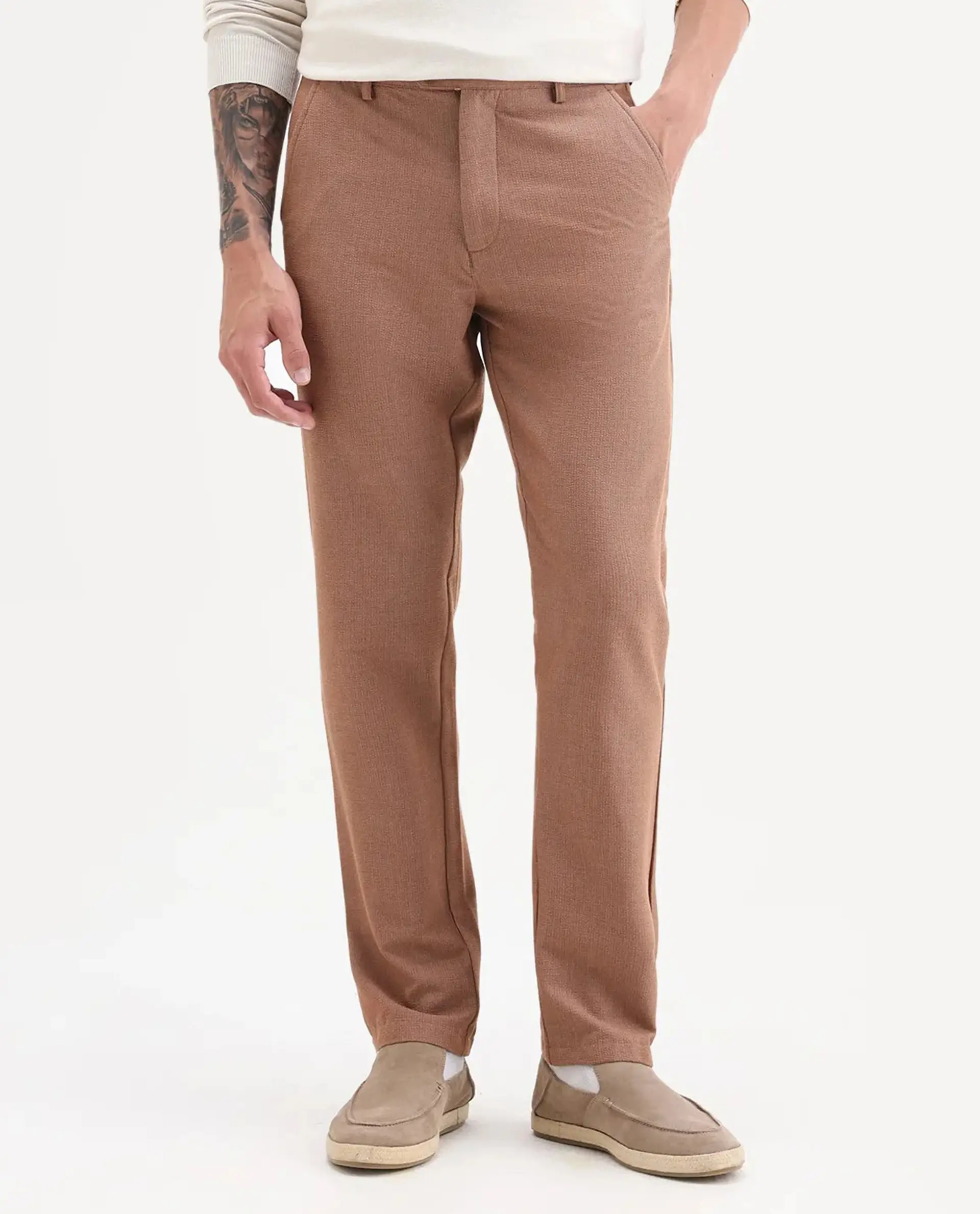Rare Rabbit Men's Horon Rust Polyester Blend Plain Baggy Fit Trouser - Image 9