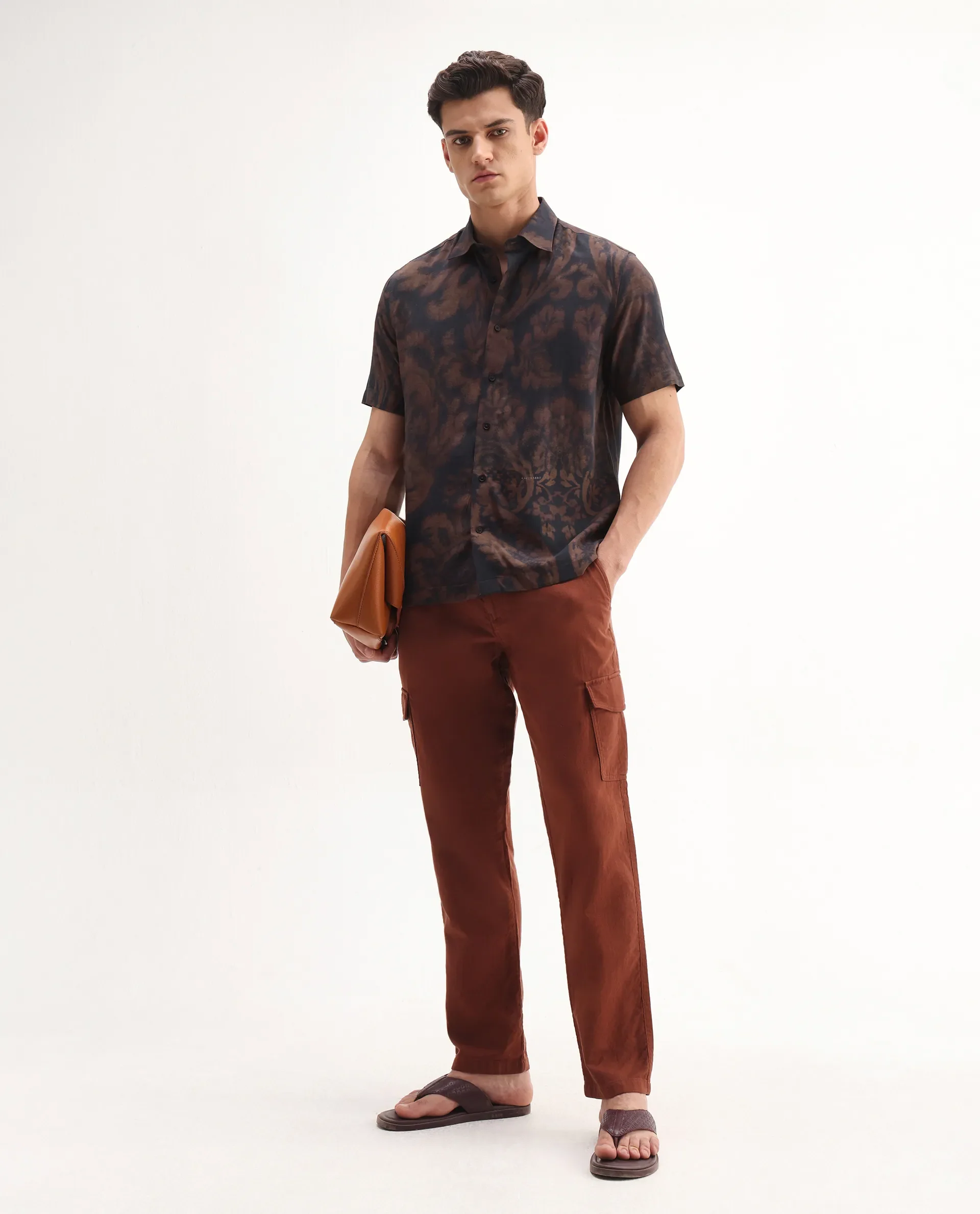 Rare Rabbit Men's Horos Black Linen Blend Floral Print Regular Fit Half Sleeve Collared Shirt - Image 2