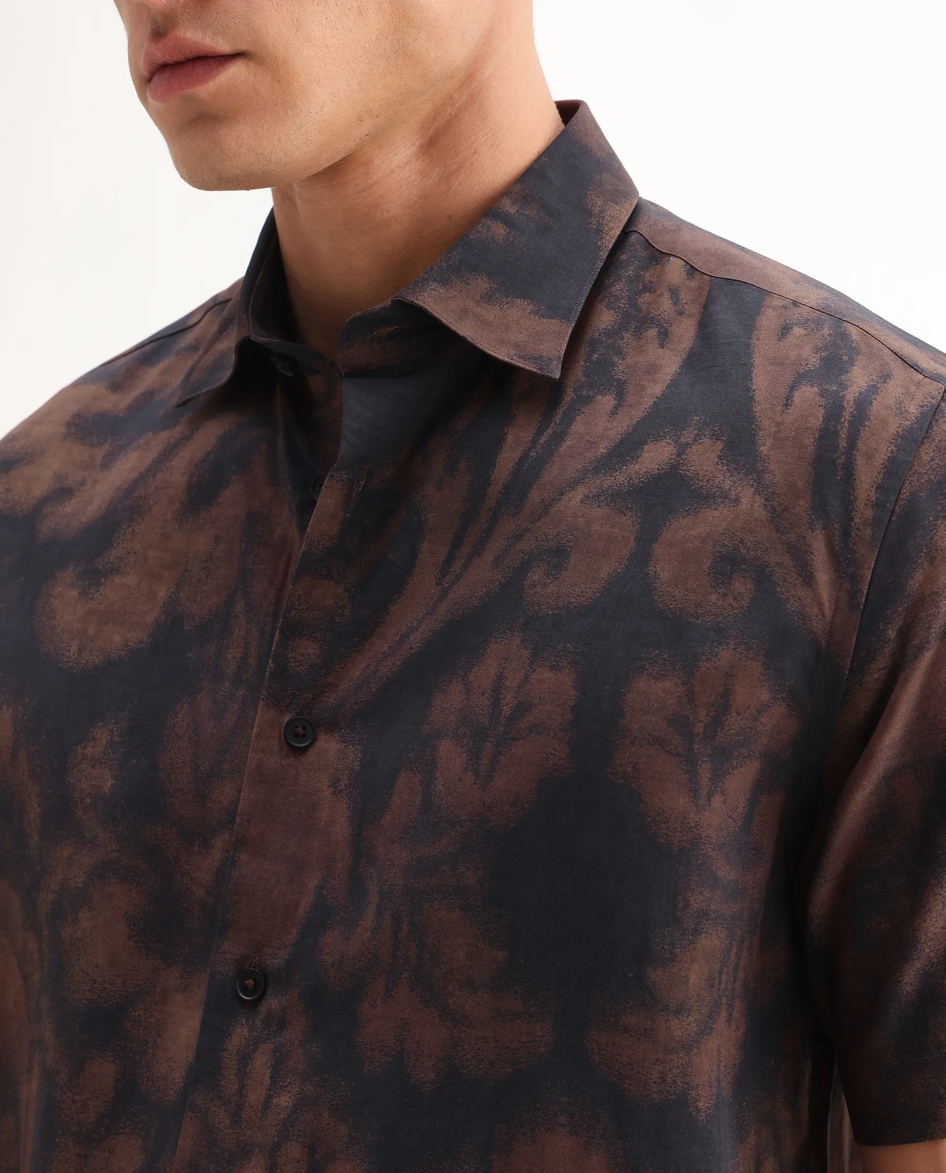 Rare Rabbit Men's Horos Black Linen Blend Floral Print Regular Fit Half Sleeve Collared Shirt - Image 3