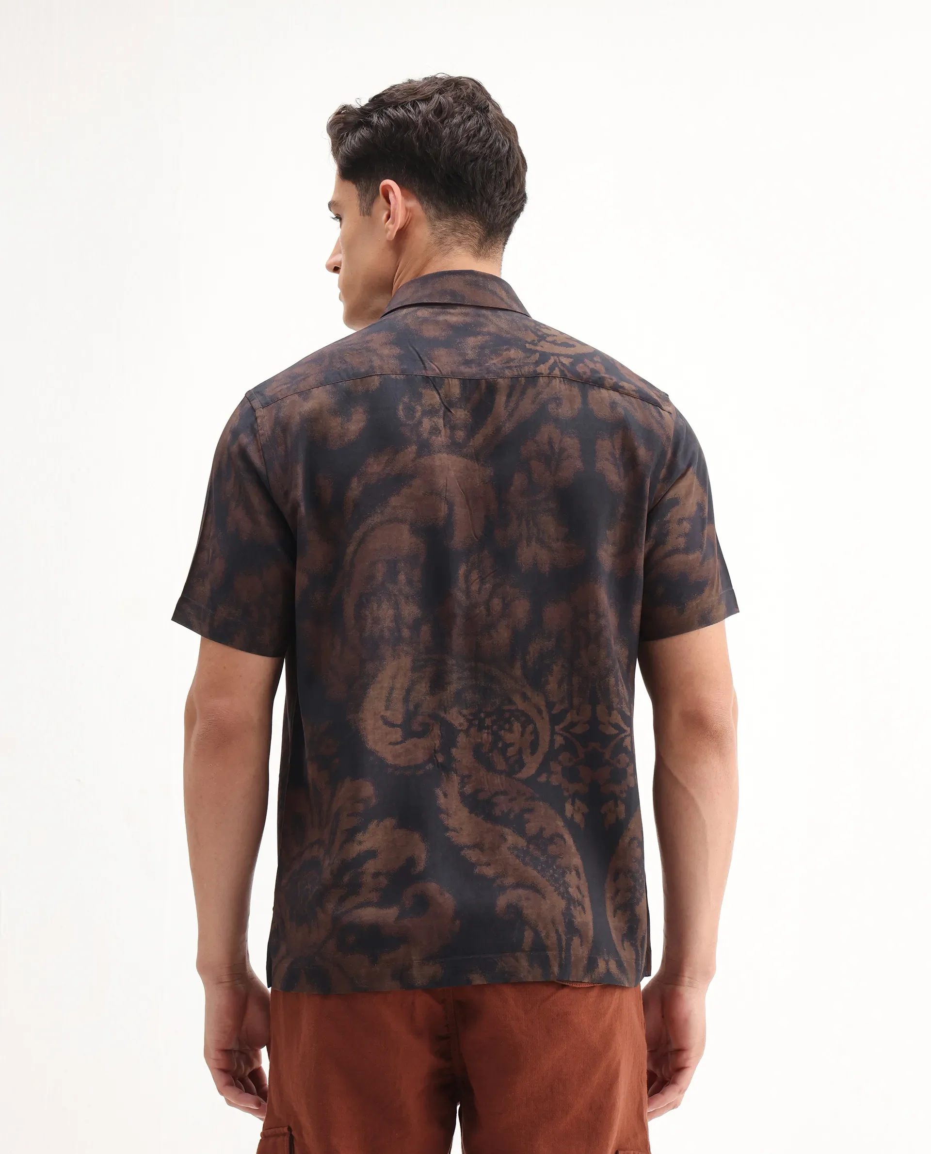 Rare Rabbit Men's Horos Black Linen Blend Floral Print Regular Fit Half Sleeve Collared Shirt - Image 7