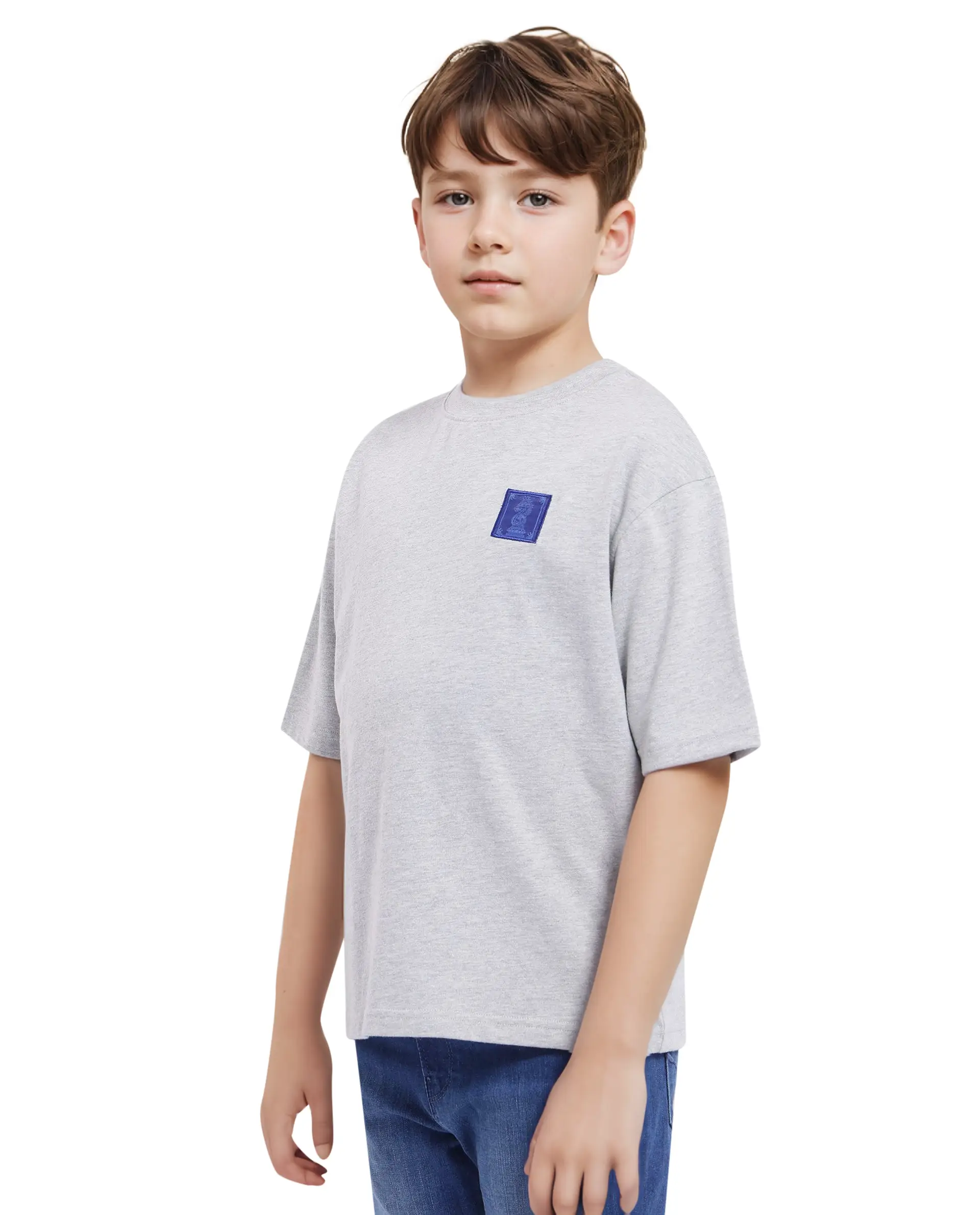 Rare Ones Kids Horse Melange Grey Cotton Half Sleeves Crew Neck Oversized Fit Graphic Back Print T-Shirt - Image 10