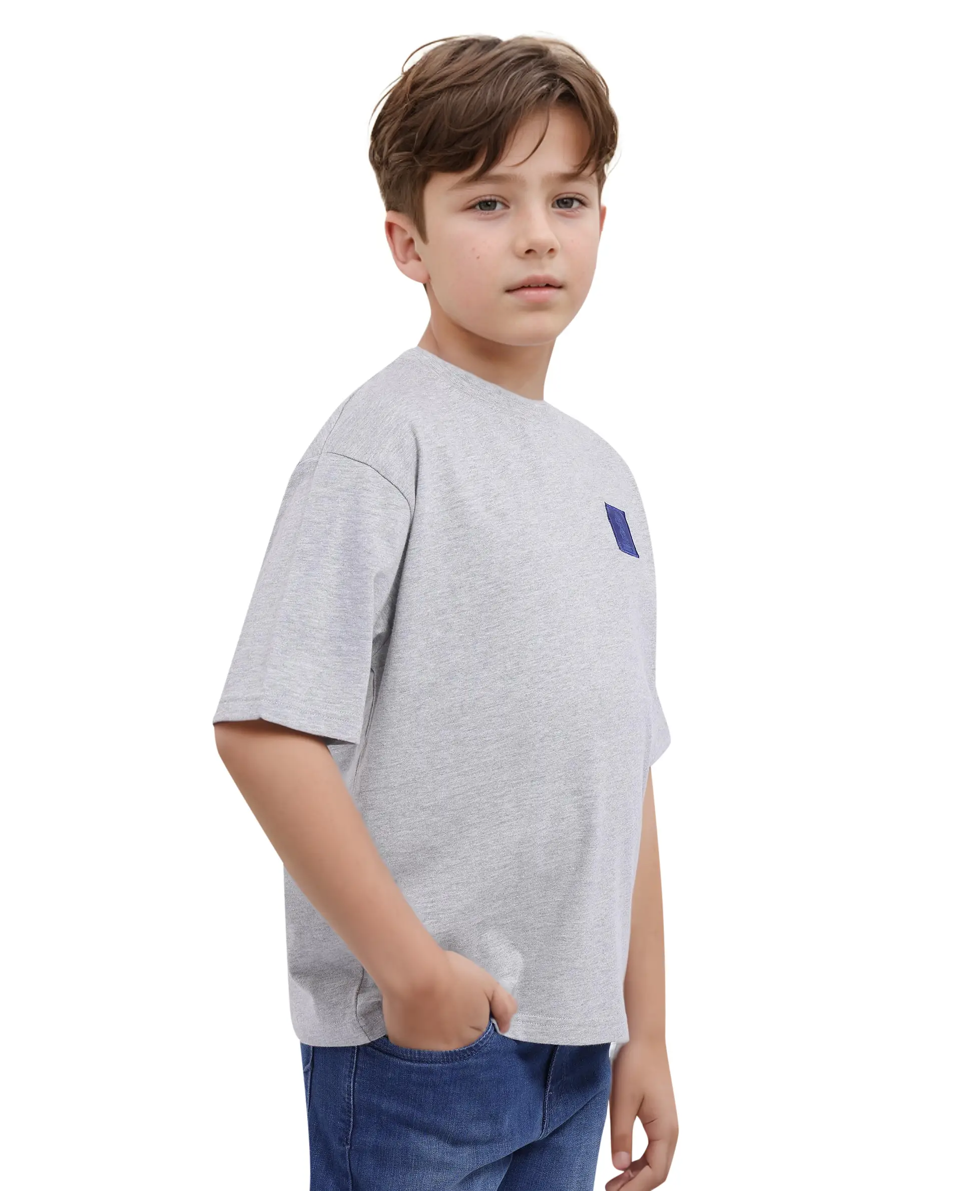 Rare Ones Kids Horse Melange Grey Cotton Half Sleeves Crew Neck Oversized Fit Graphic Back Print T-Shirt - Image 11