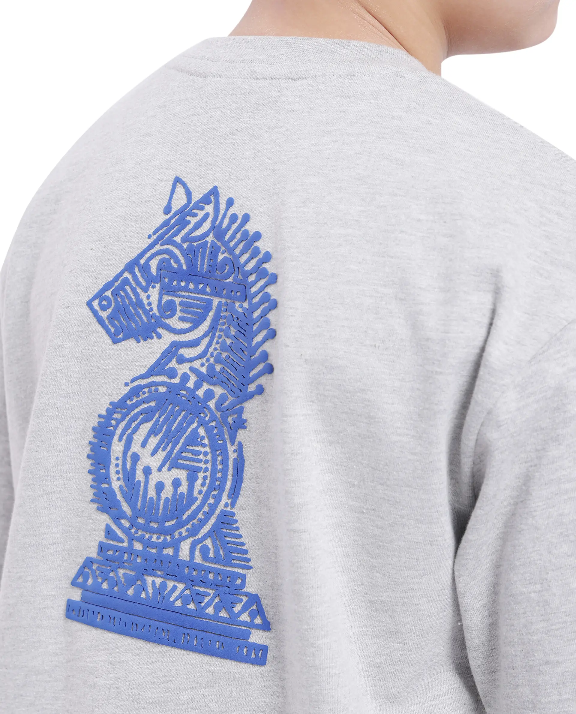 Rare Ones Kids Horse Melange Grey Cotton Half Sleeves Crew Neck Oversized Fit Graphic Back Print T-Shirt - Image 4