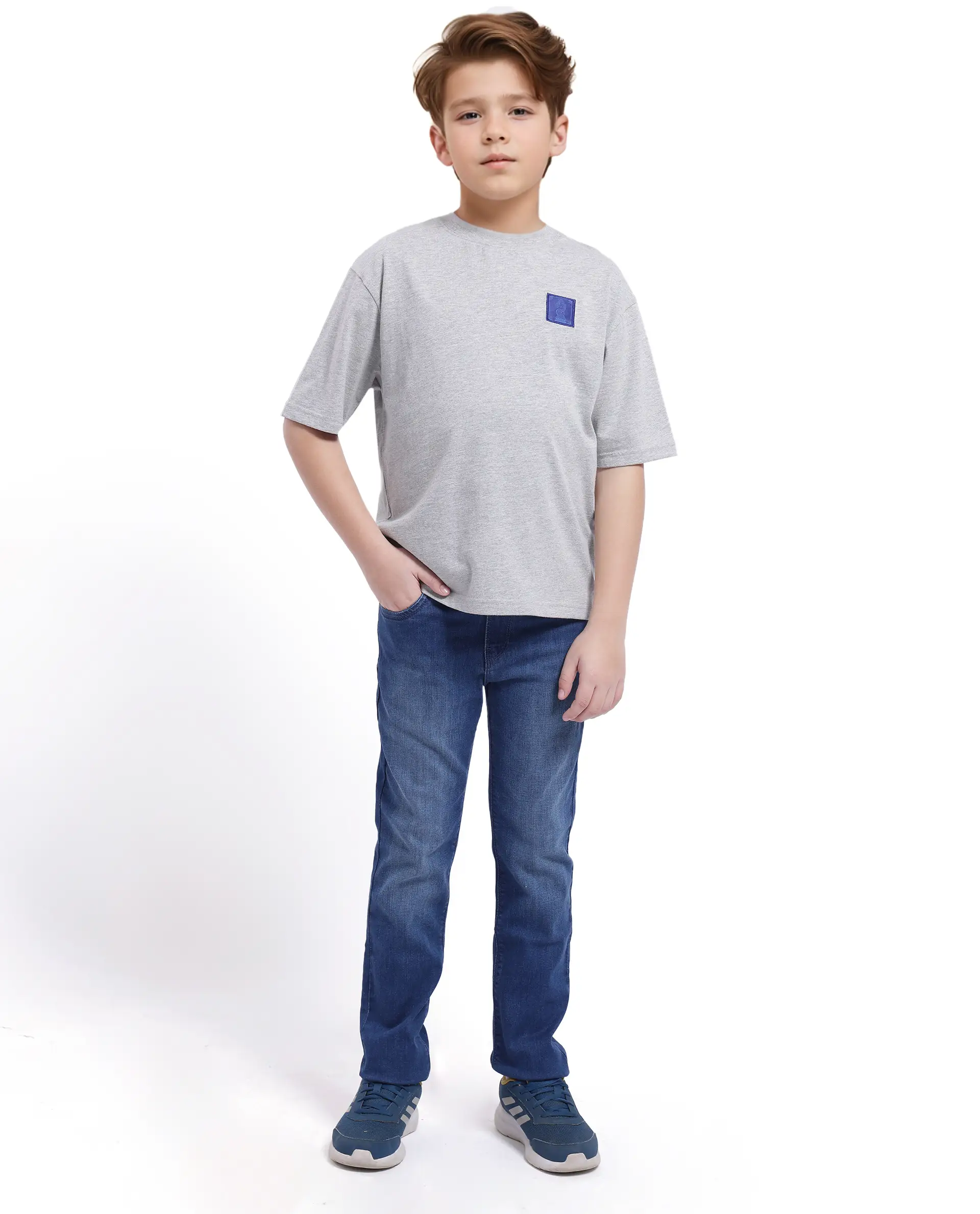 Rare Ones Kids Horse Melange Grey Cotton Half Sleeves Crew Neck Oversized Fit Graphic Back Print T-Shirt - Image 5