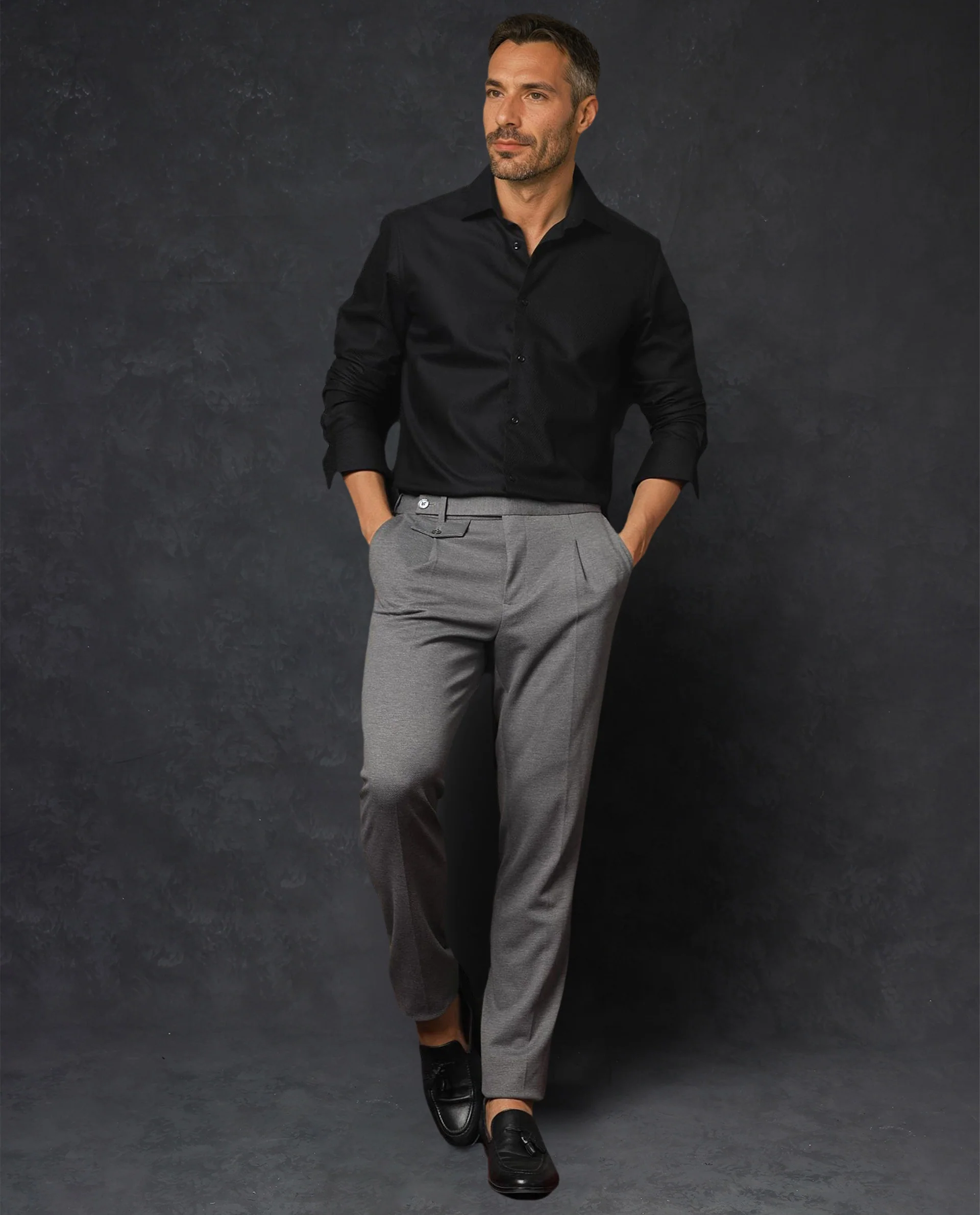 Rare Rabbit Men's Hosa Black Cotton Plain Regular Fit Full Sleeve Spread Collar Shirt - Image 2