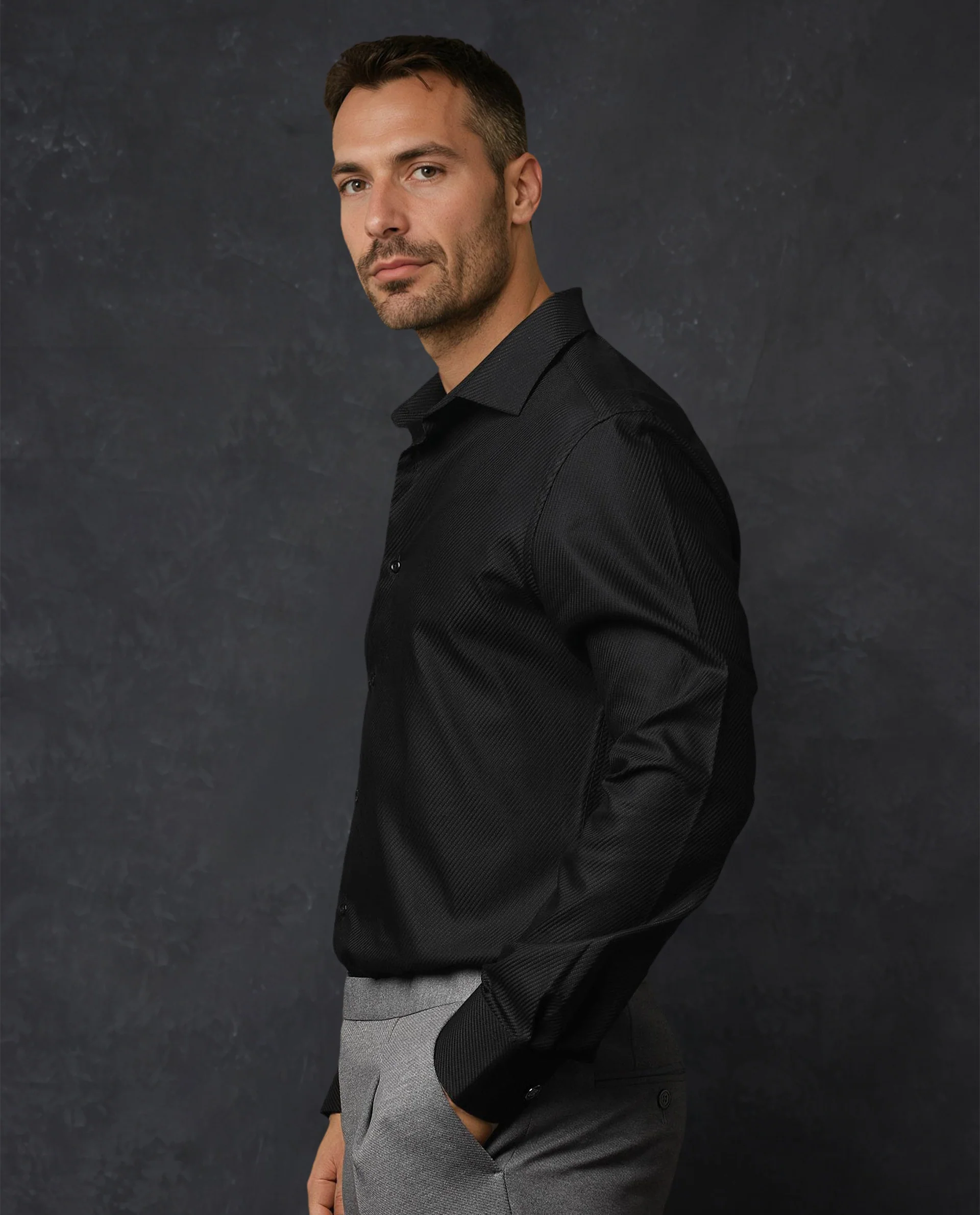 Rare Rabbit Men's Hosa Black Cotton Plain Regular Fit Full Sleeve Spread Collar Shirt - Image 6