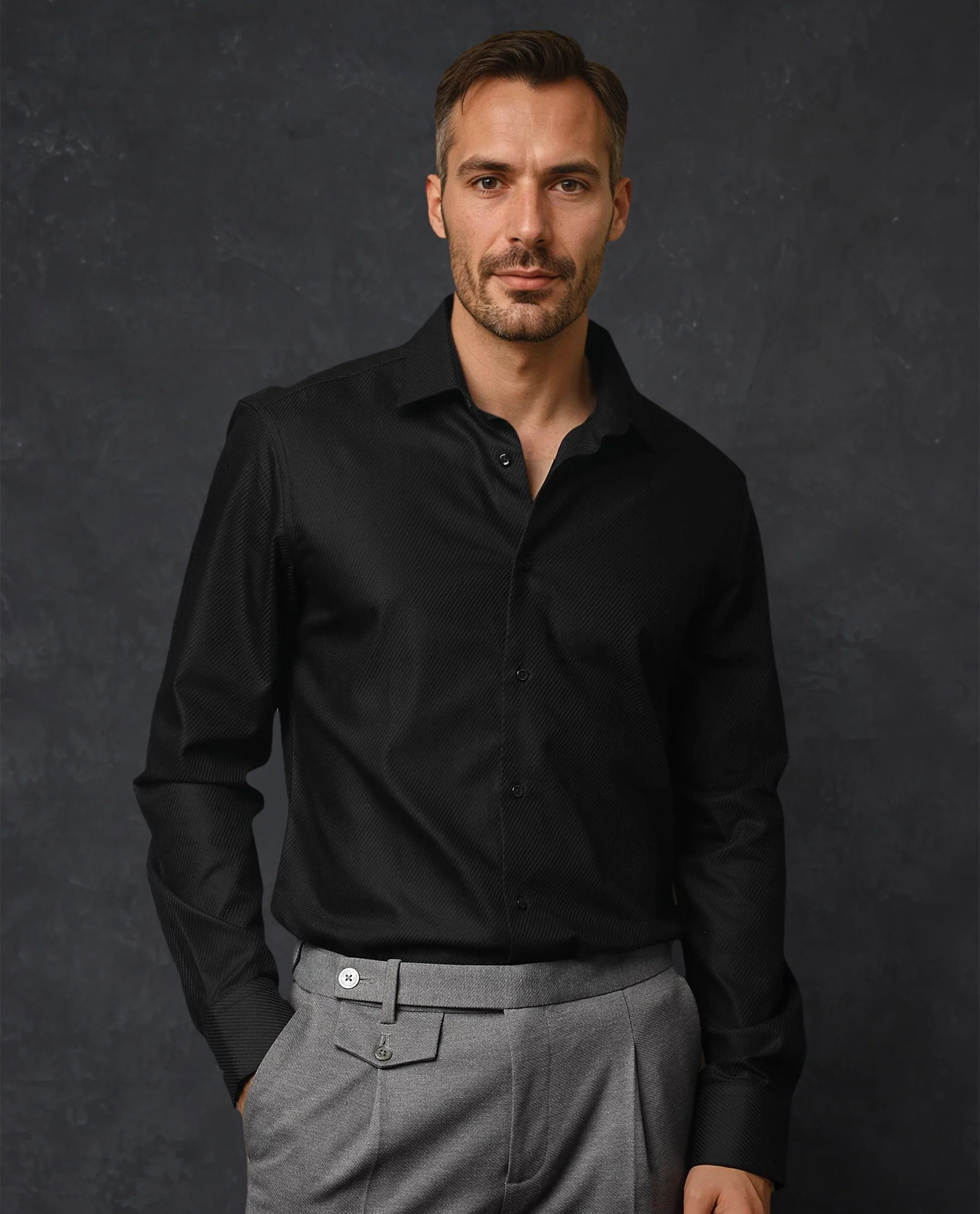 Rare Rabbit Men's Hosa Black Cotton Plain Regular Fit Full Sleeve Spread Collar Shirt - Image 7