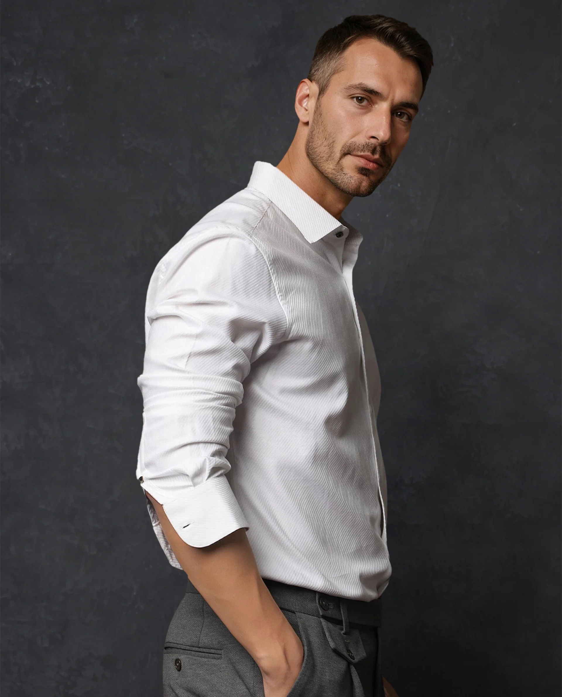Rare Rabbit Men's Hosa White Cotton Plain Regular Fit Full Sleeve Collared Shirt - Image 6