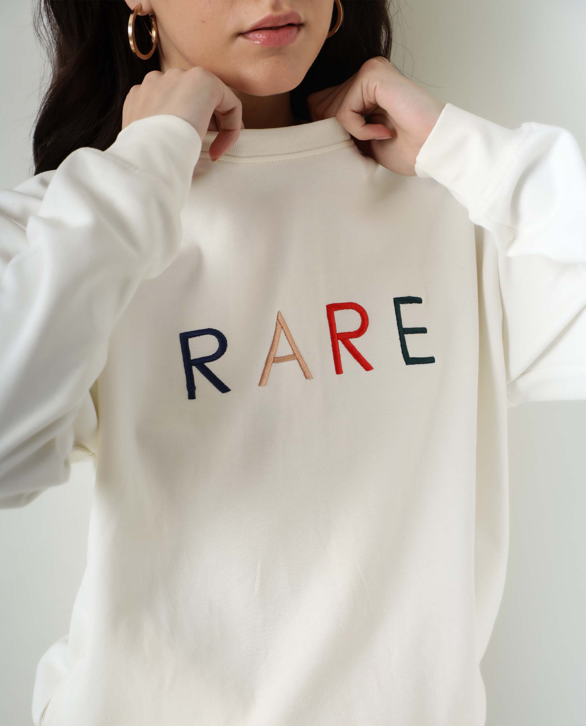 Rareism Women's Host Offwhite Cotton Blend Crew Neck Plain Relaxed Fit Sweatshirt - Image 2