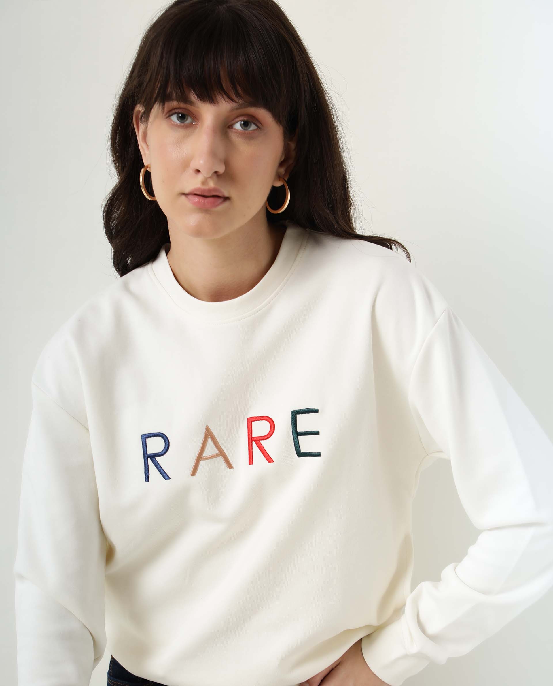 Rareism Women's Host Offwhite Cotton Blend Crew Neck Plain Relaxed Fit Sweatshirt - Image 4