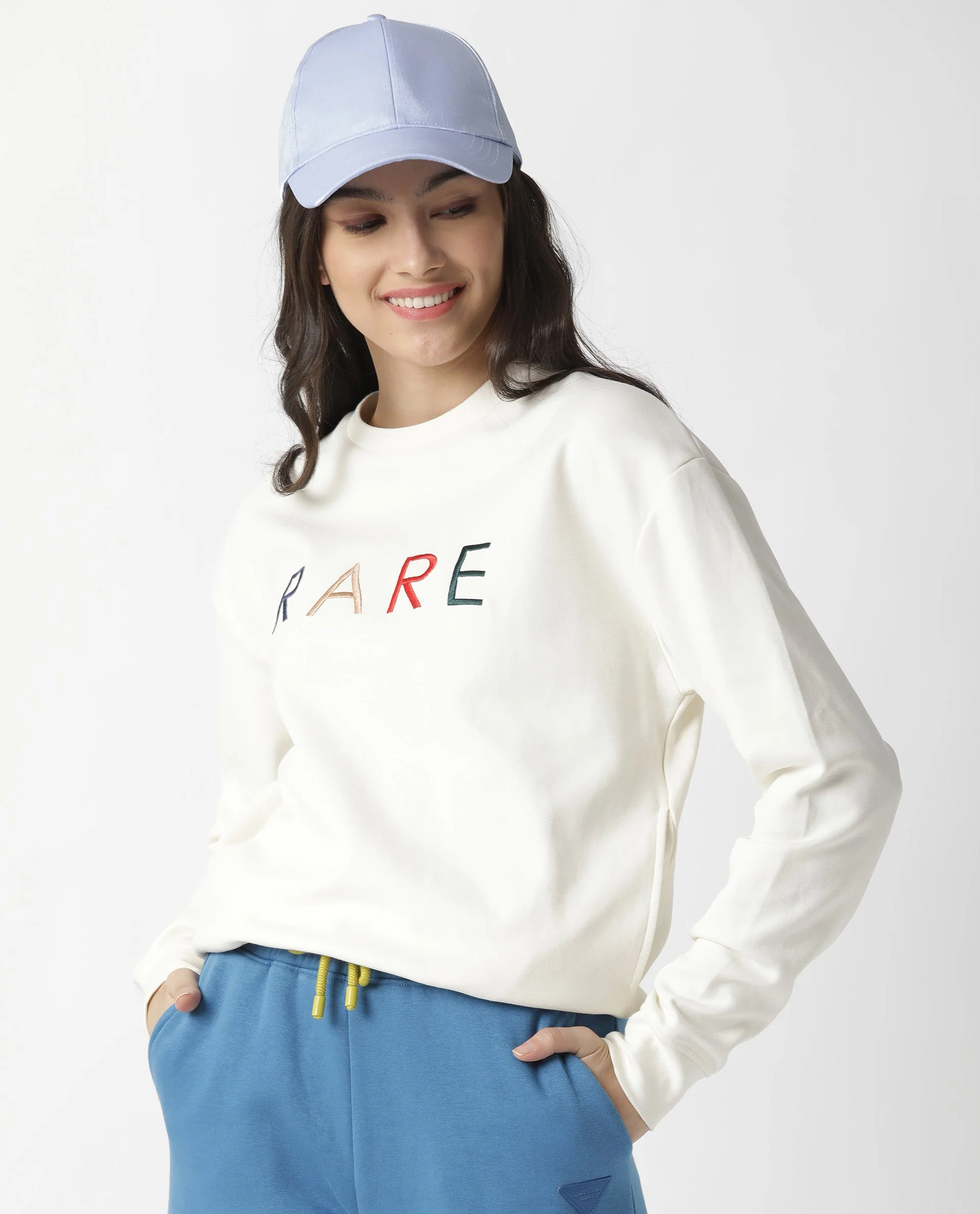 Rareism Women's Host Offwhite Cotton Blend Crew Neck Plain Relaxed Fit Sweatshirt - Image 6