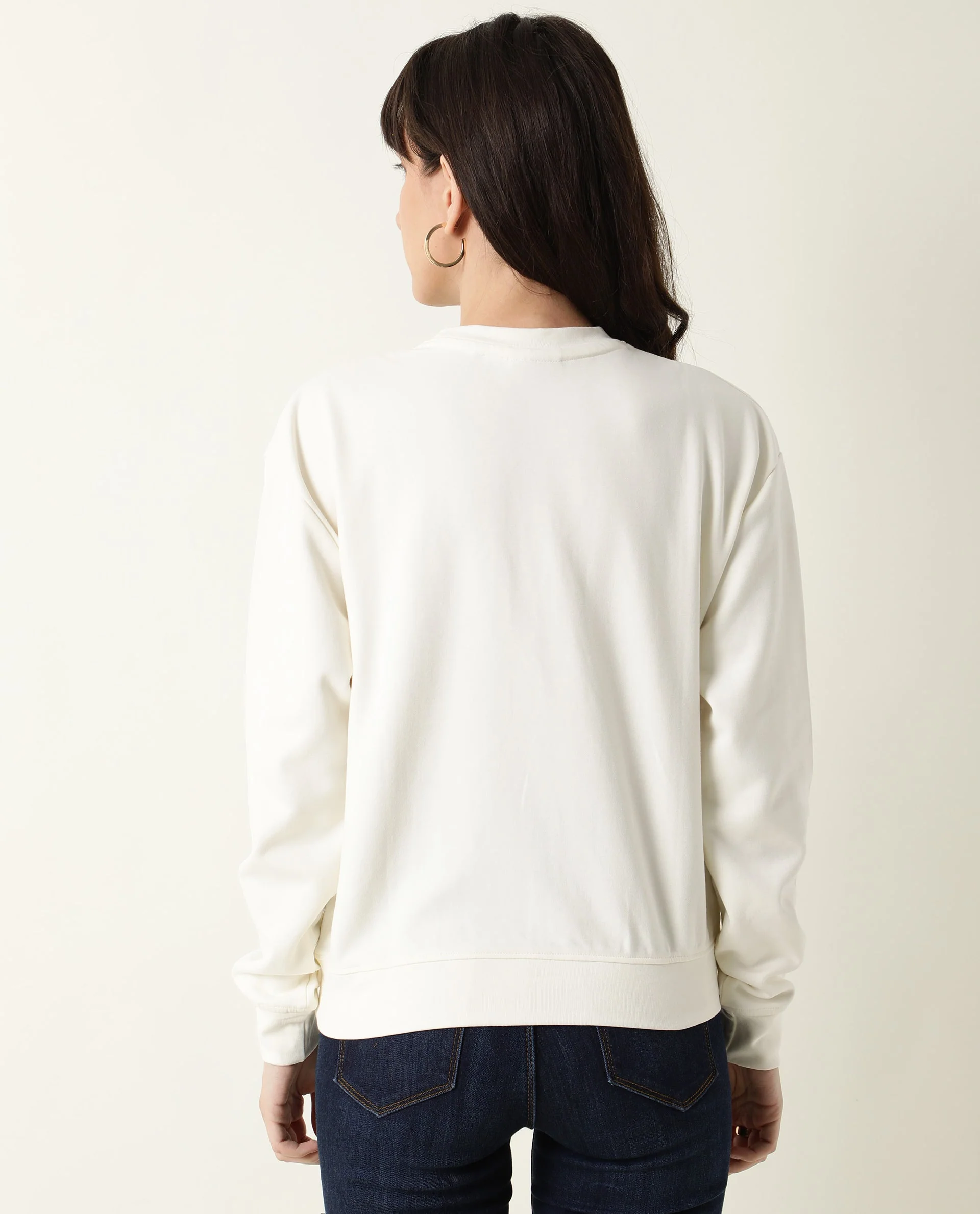 Rareism Women's Host Offwhite Cotton Blend Crew Neck Plain Relaxed Fit Sweatshirt - Image 9