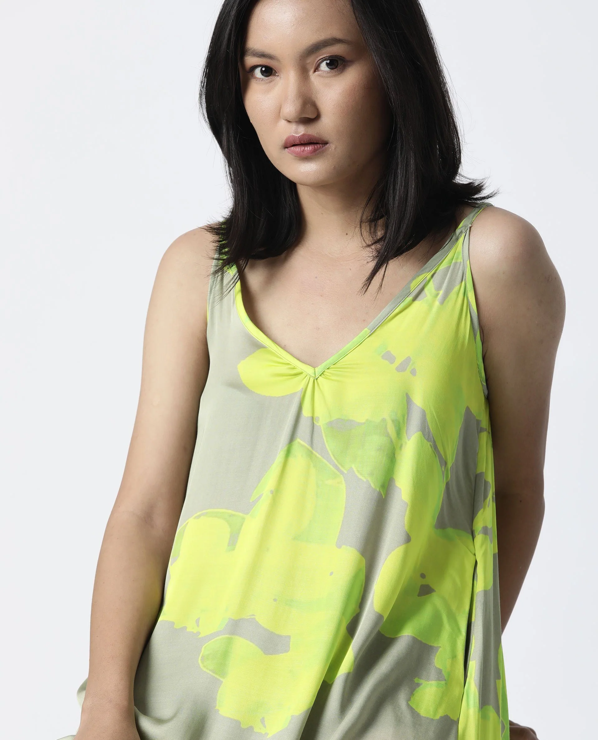 Rareism Womens Hound Yellow Dress Cotton Fabric Abstract Print Long Length Cotton Fabric - Image 3