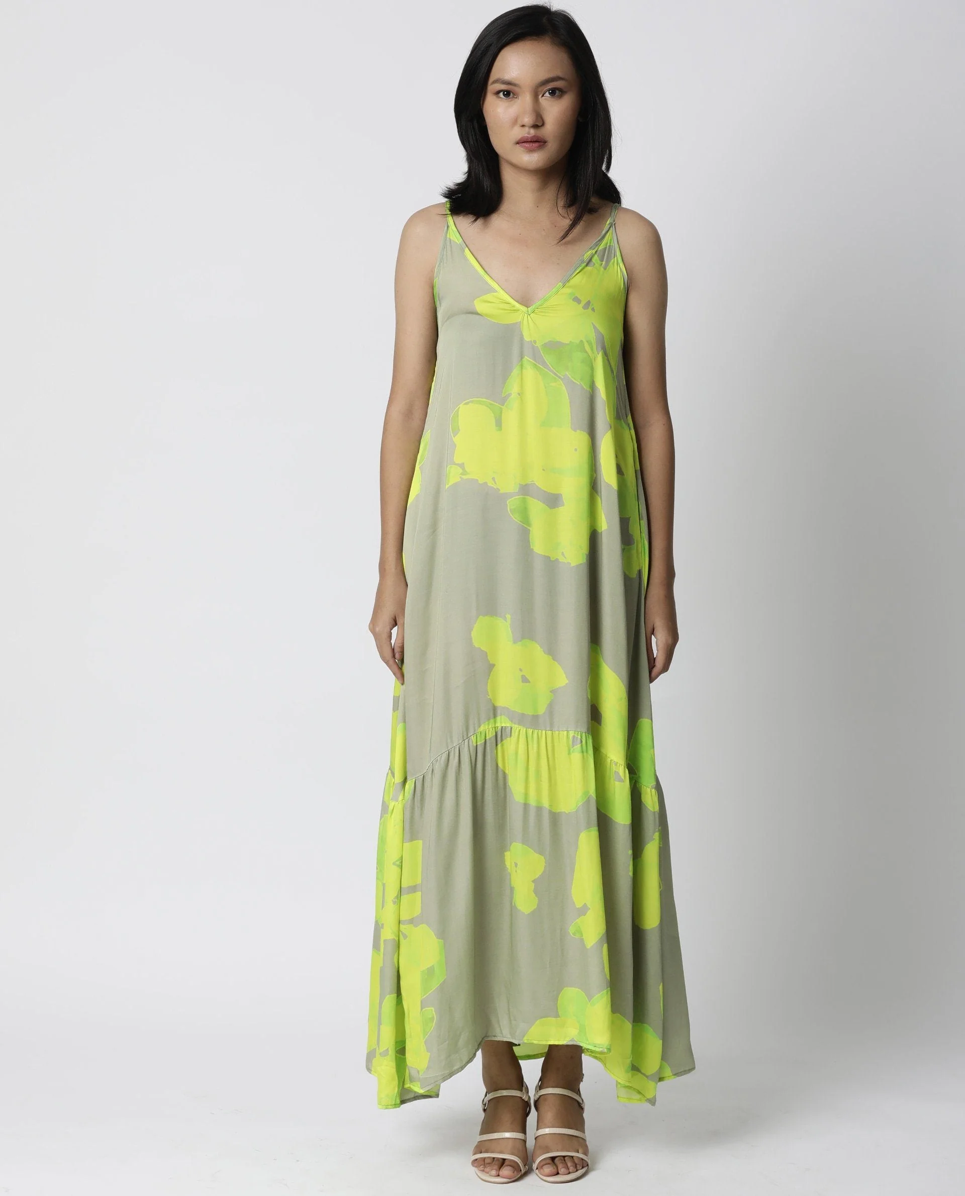 Rareism Womens Hound Yellow Dress Cotton Fabric Abstract Print Long Length Cotton Fabric - Image 4