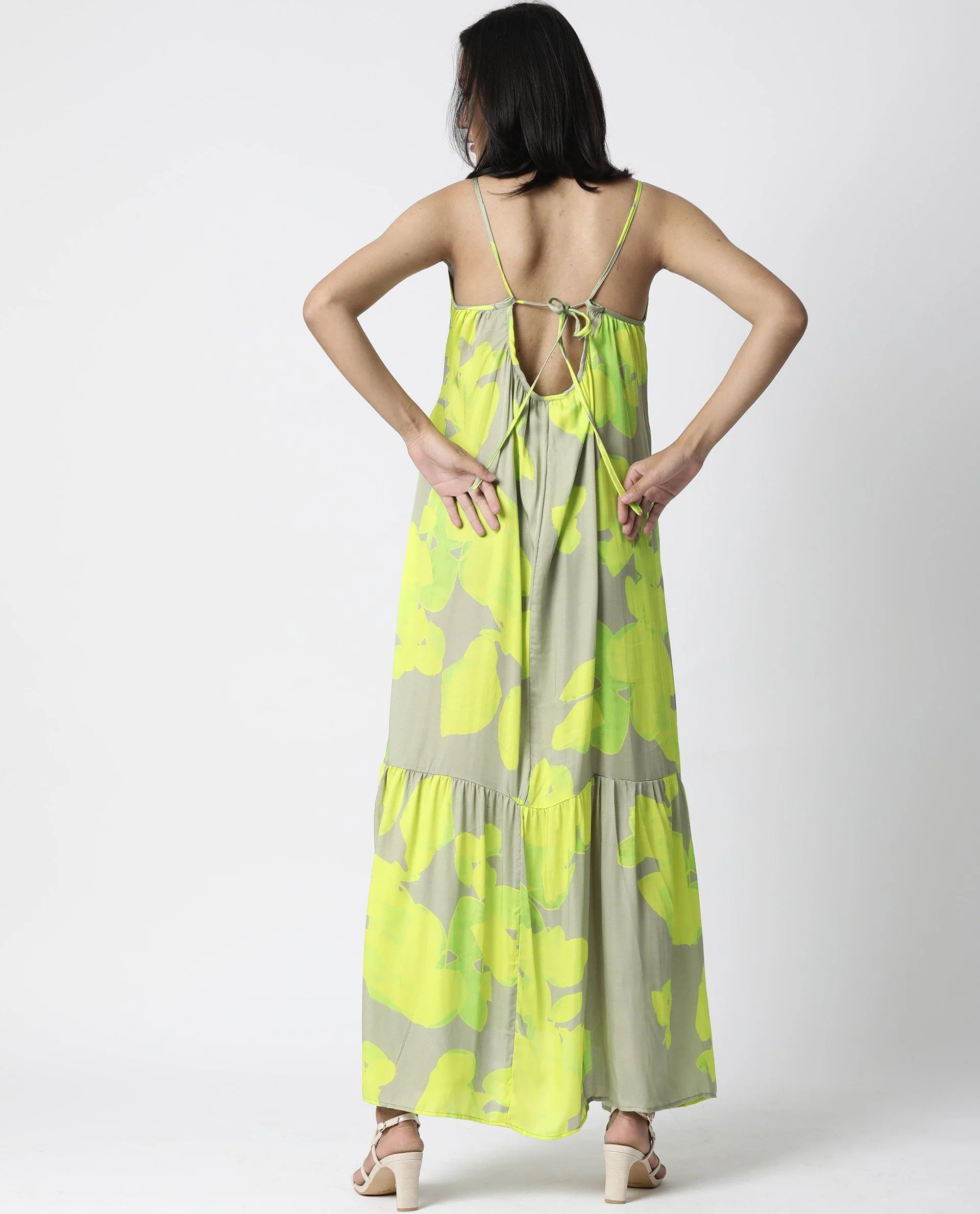 Rareism Womens Hound Yellow Dress Cotton Fabric Abstract Print Long Length Cotton Fabric - Image 5