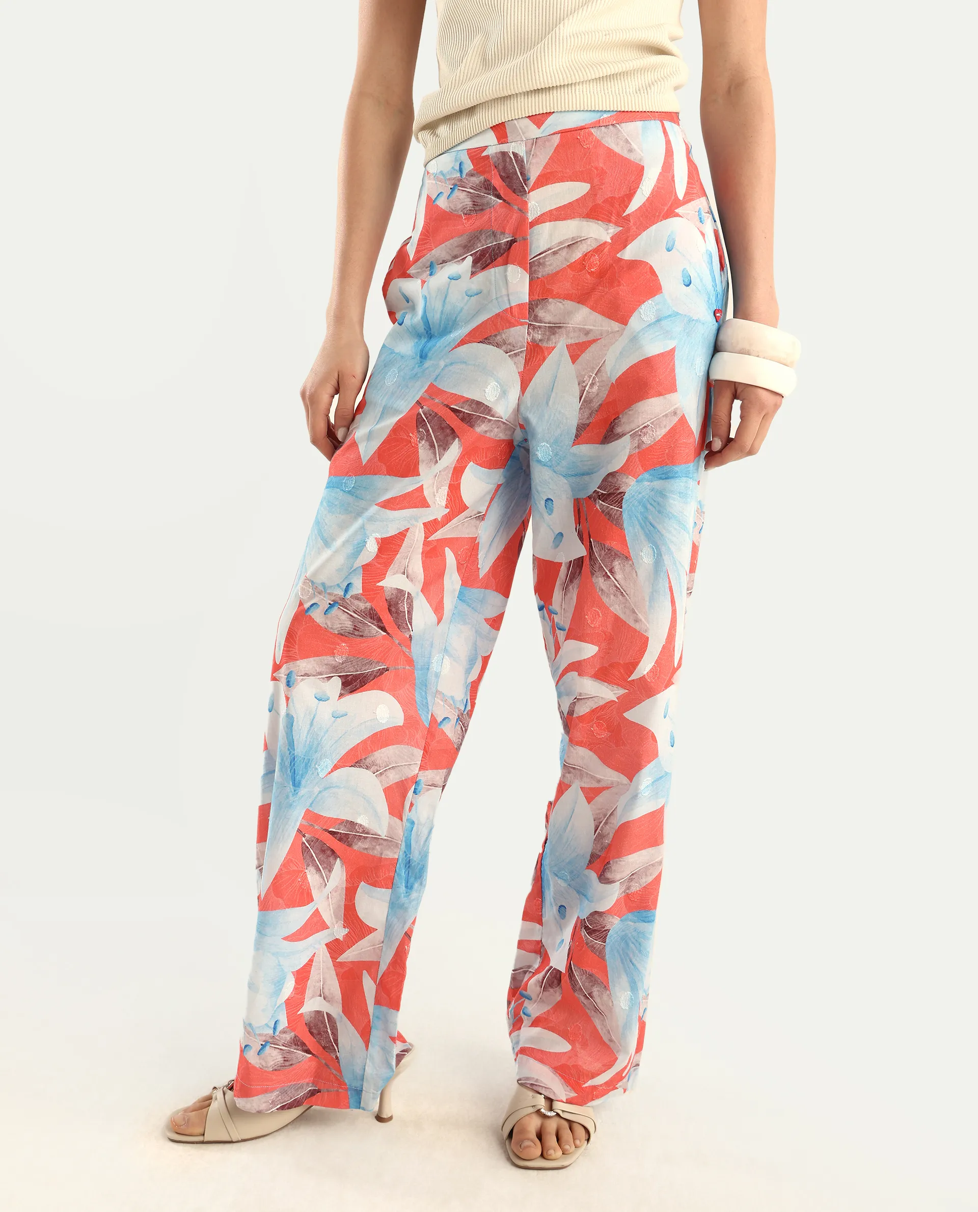 Rareism Women's Housto-B Pink Cotton Floral Print Straight Fit Trouser - Image 2