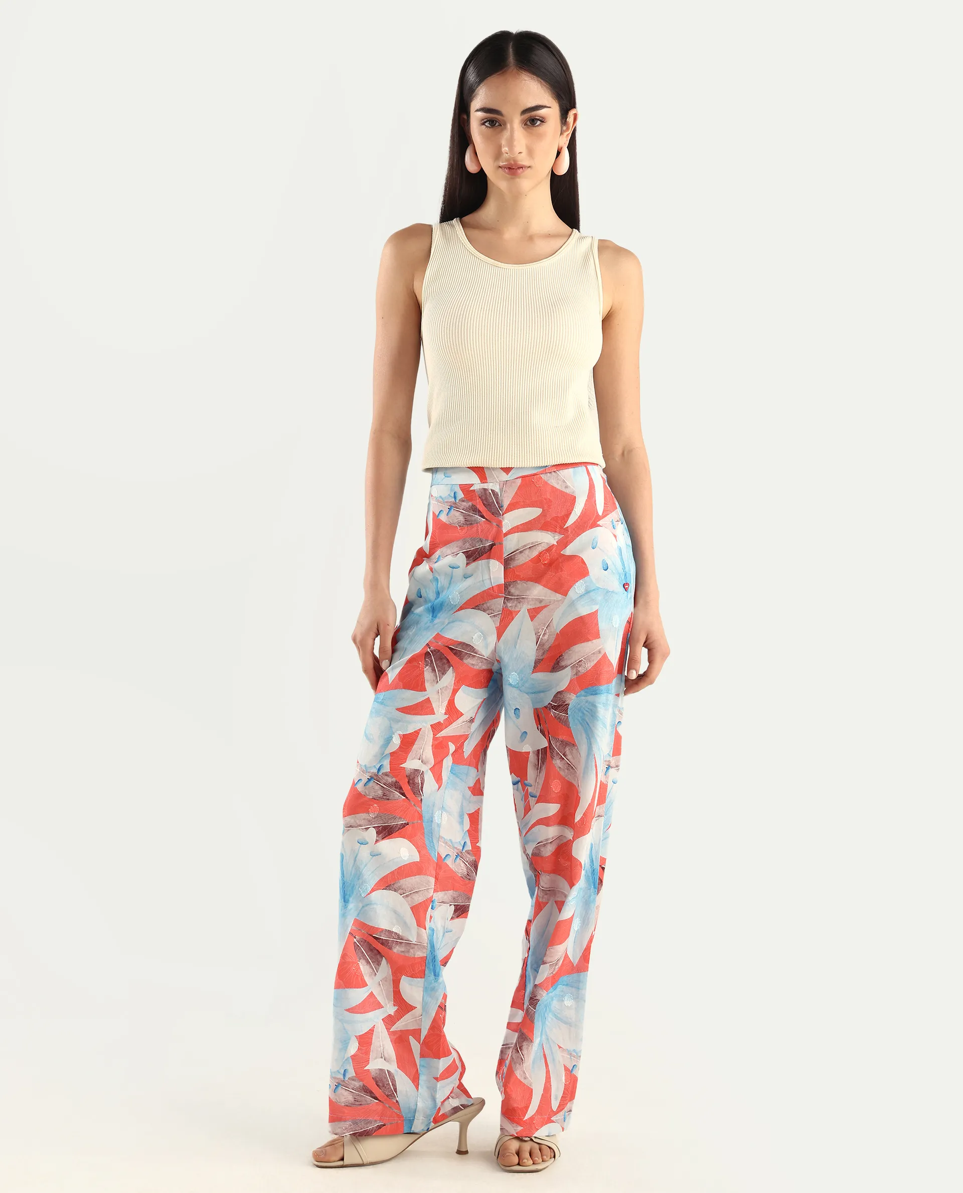 Rareism Women's Housto-B Pink Cotton Floral Print Straight Fit Trouser - Image 3