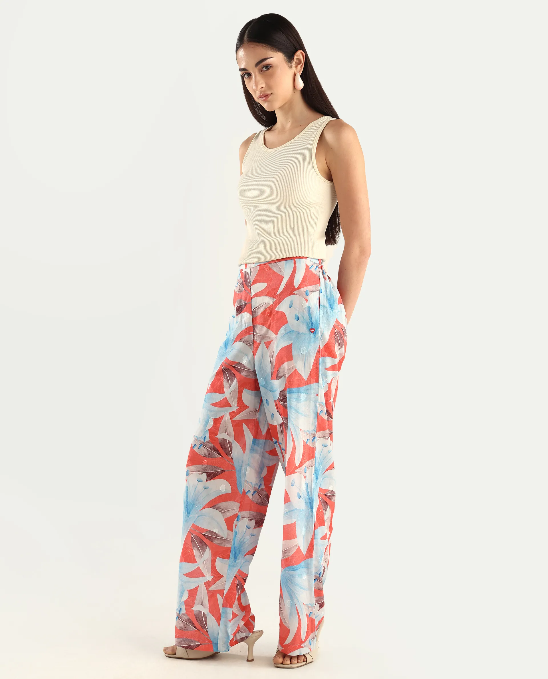 Rareism Women's Housto-B Pink Cotton Floral Print Straight Fit Trouser - Image 4