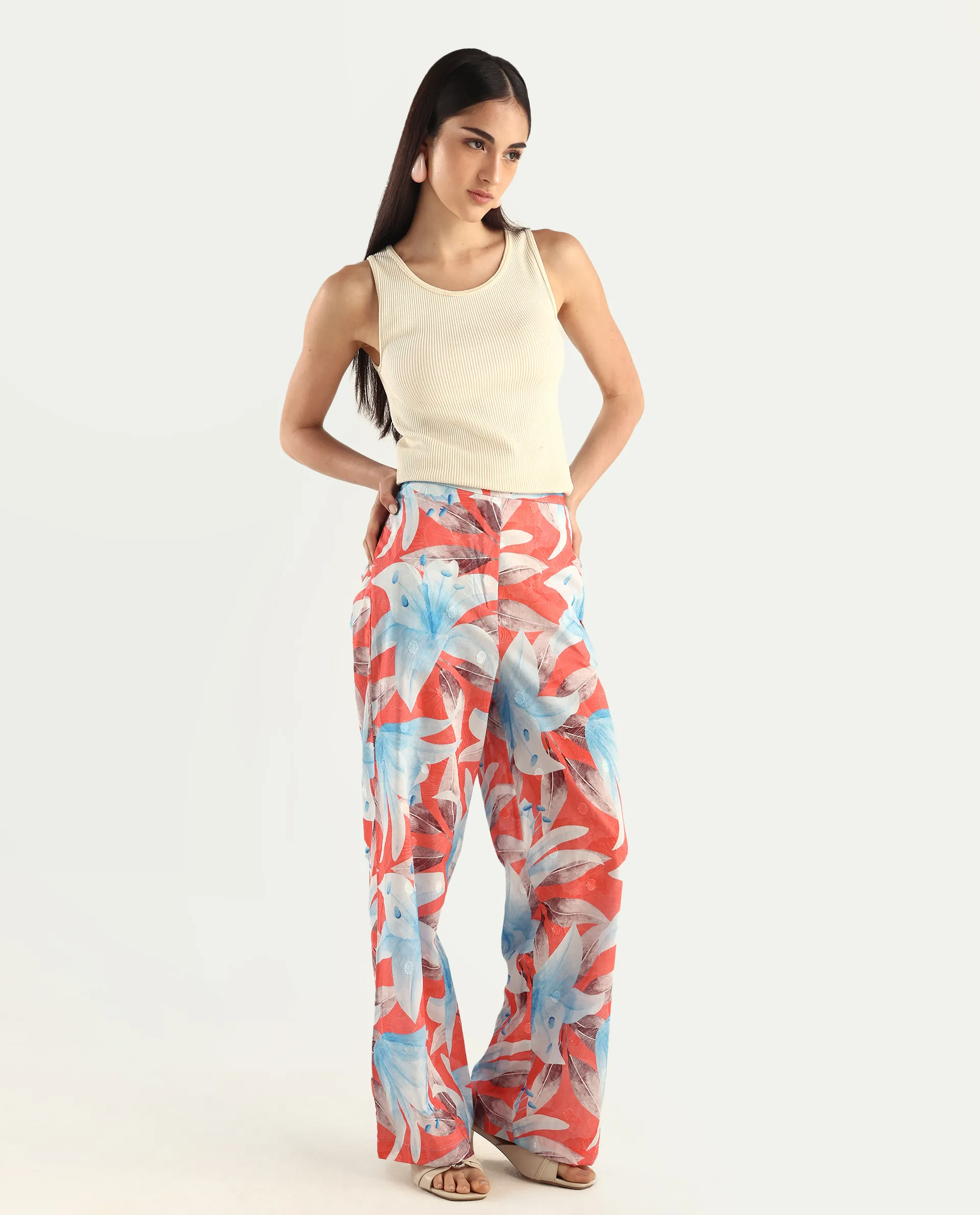 Rareism Women's Housto-B Pink Cotton Floral Print Straight Fit Trouser - Image 5