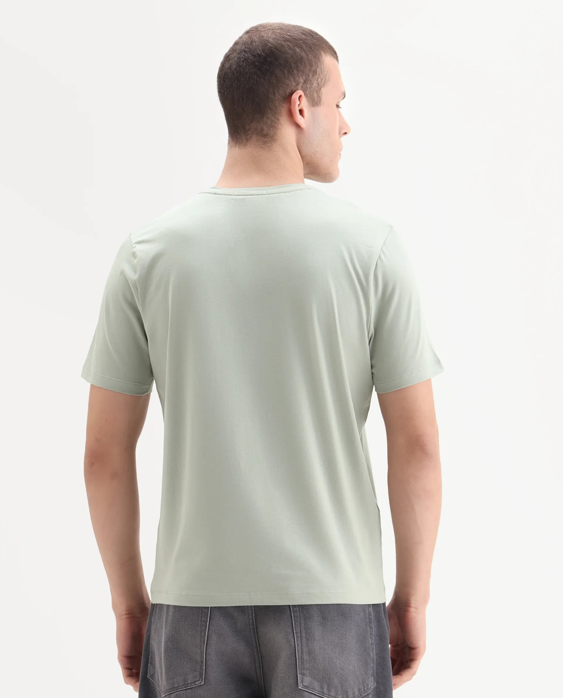 Rare Rabbit Men's Howe Dusky Green Cotton Blend Fabric Half Sleeve Crew Neck Graphic Print T-Shirt - Image 7